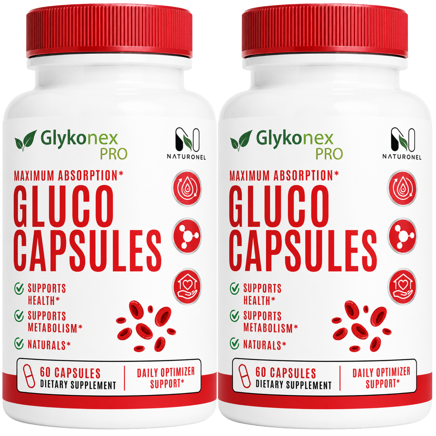 Glykonex Pro Maximum Absorption Gluco Capsules – Daily Glucose Support Supplement with Vitamins, Minerals & Botanicals, Metabolism Support Formula - 2 Bottle