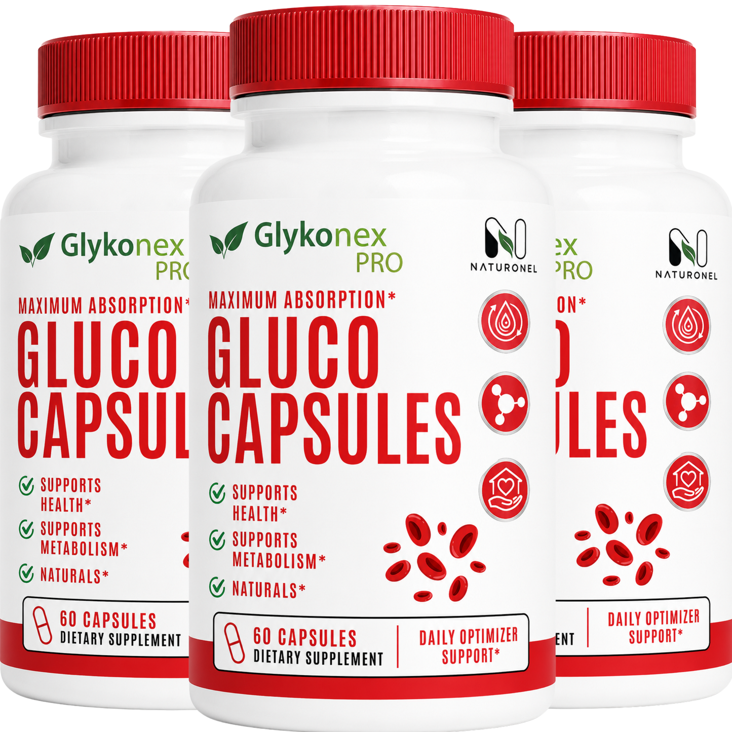 Glykonex Pro Maximum Absorption Gluco Capsules – Daily Glucose Support Supplement with Vitamins, Minerals & Botanicals, Metabolism Support Formula - 3 Bottle
