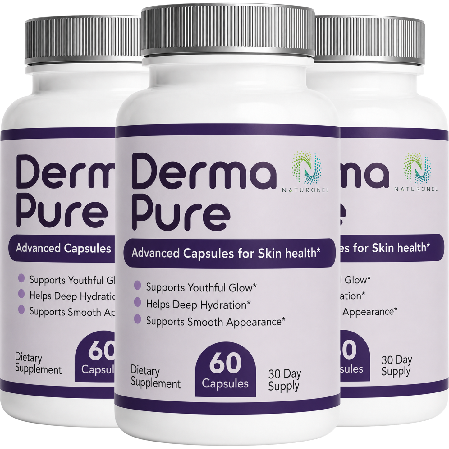 Derma Pure Skin Health Supplement – Advanced Skin Care Formula for Youthful Glow, Hydration & Smooth Skin Appearance, Dietary Supplement - 3 Bottle