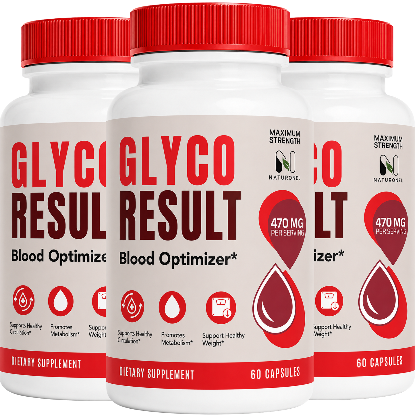 Glyco Result Blood Optimizer Supplement, 470 mg Per Serving, Metabolism Support Formula with Premium Ingredients, Healthy Circulation Support, Weight Management Formula, Dietary Supplement - 3 Bottle
