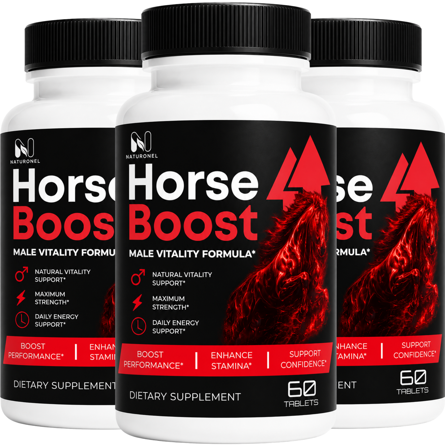 Horse Boost Male Vitality Formula – Men's Daily Performance Supplement with Herbal Ingredients, Energy & Stamina Support, Dietary Supplement - 3 Bottle