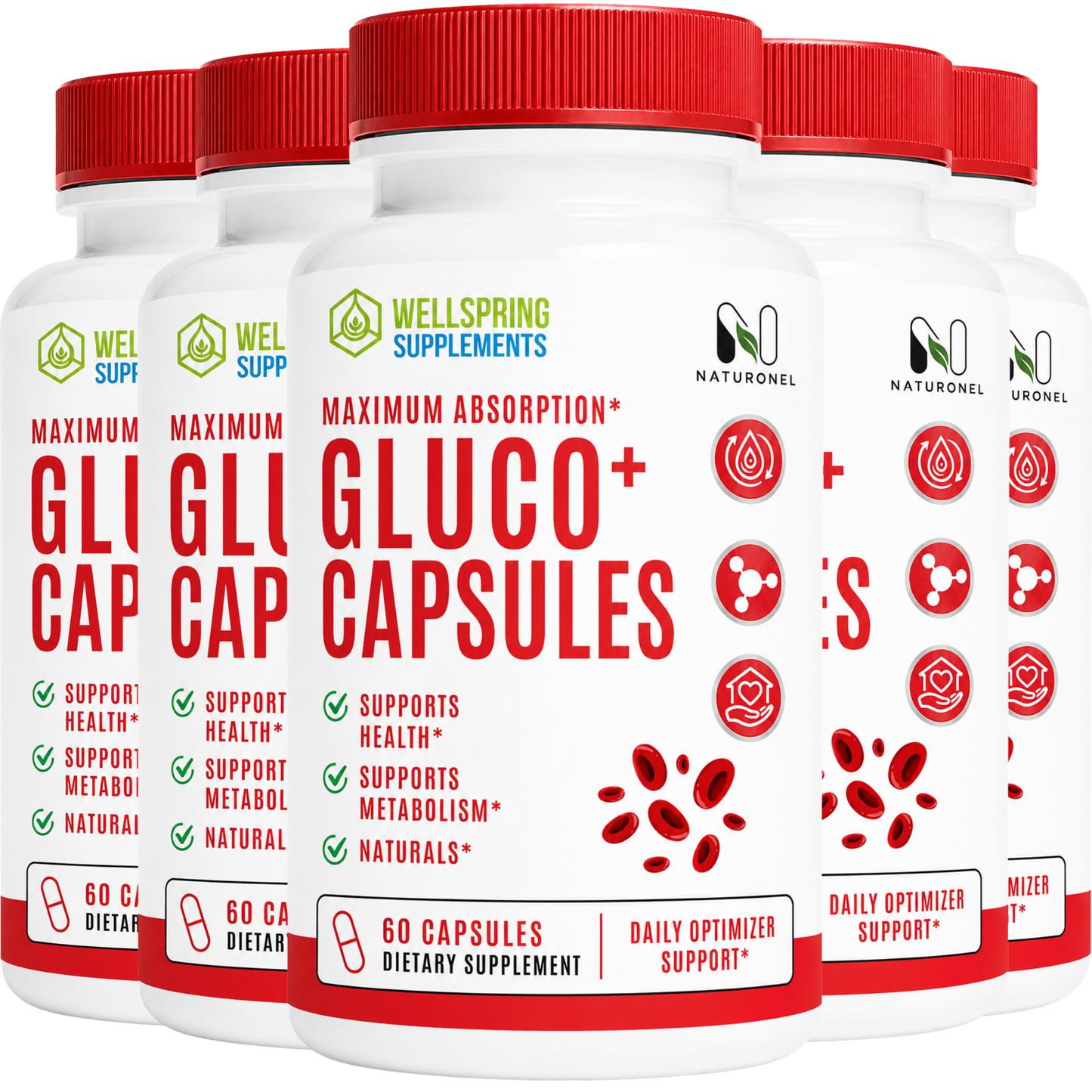 Gluco+ Capsules – Maximum Absorption Formula with Vitamins, Minerals & Botanical Ingredients, Daily Metabolism Support Supplement - 5 Bottle