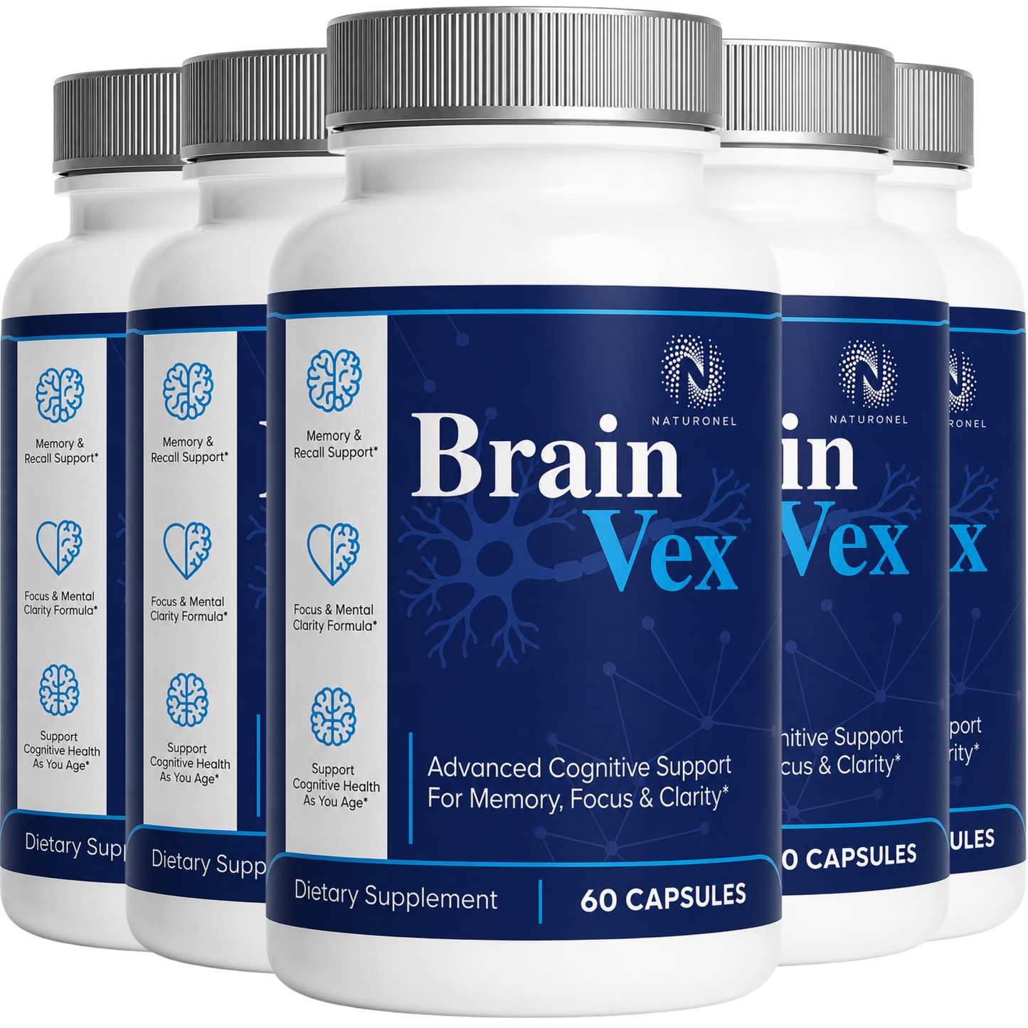 BrainVex – Advanced Memory & Focus Supplement for Cognitive Support, Mental Clarity, Recall & Concentration, Nootropic Brain Formula with Vitamins, Herbal Extracts & Amino Acids - 5 Bottle