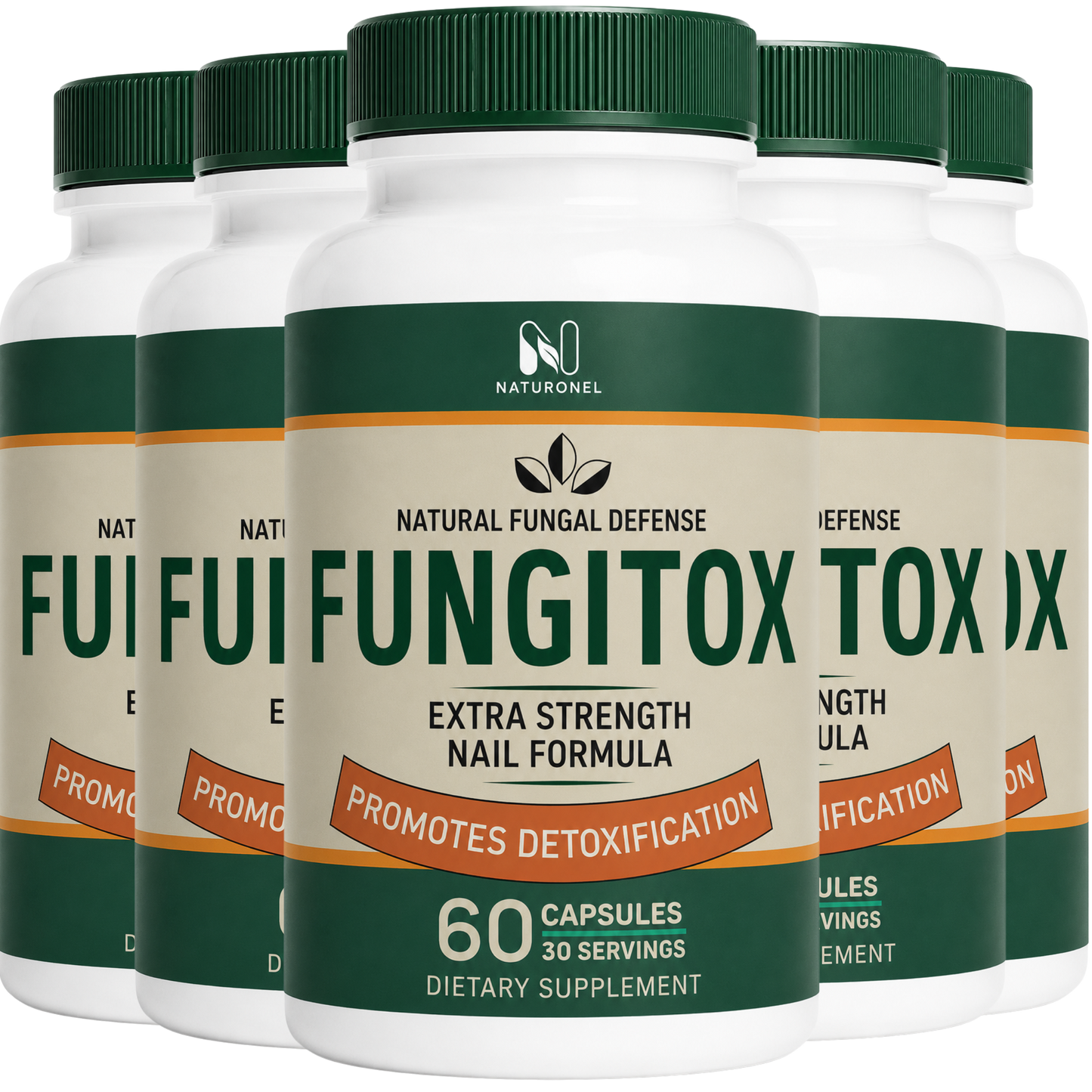 Fungitox Nail Formula Supplement – Herbal Blend with Vitamins, Minerals & Plant Extracts, Daily Wellness Formula - 5 Bottle by Naturonel