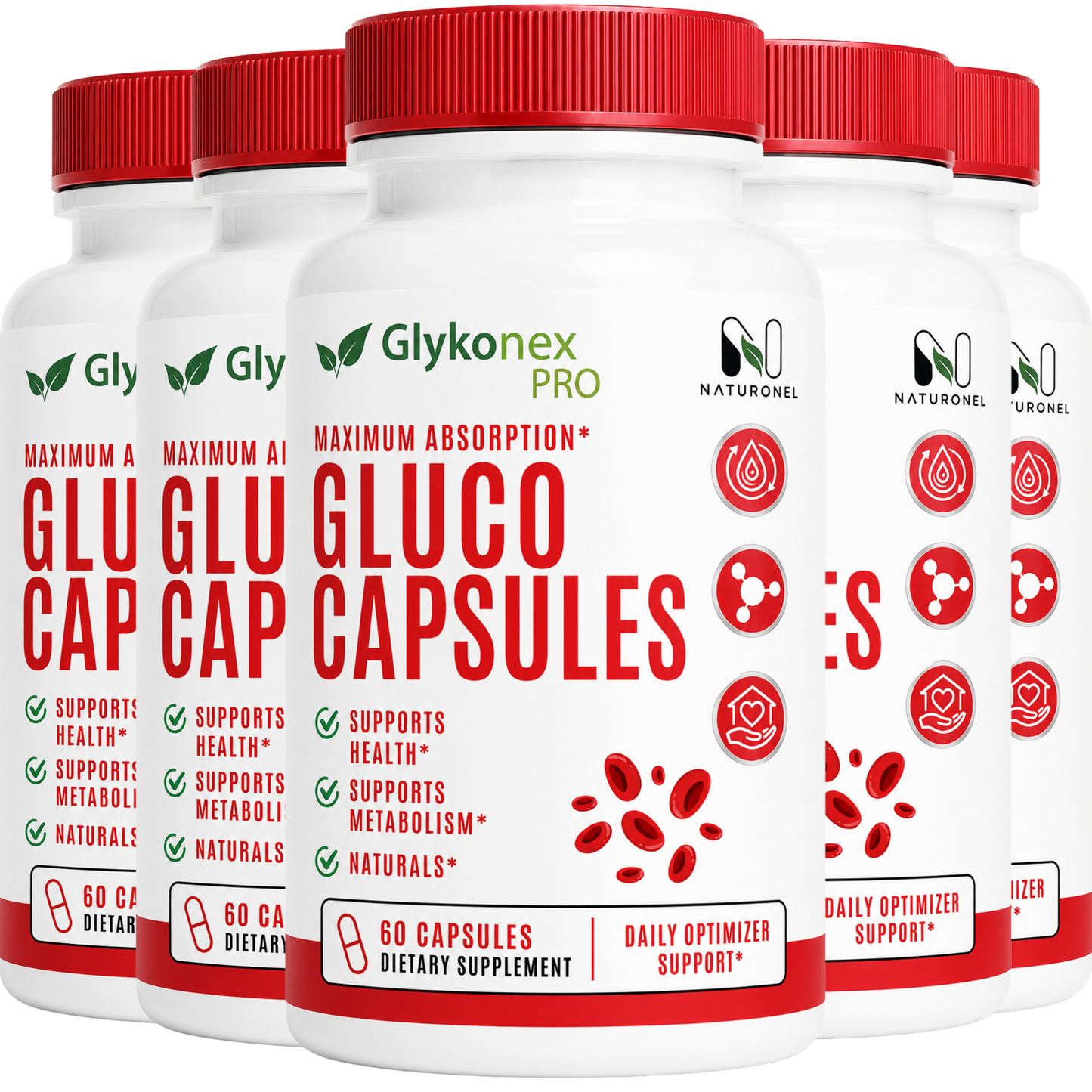Glykonex Pro Maximum Absorption Gluco Capsules – Daily Glucose Support Supplement with Vitamins, Minerals & Botanicals, Metabolism Support Formula - 5 Bottle