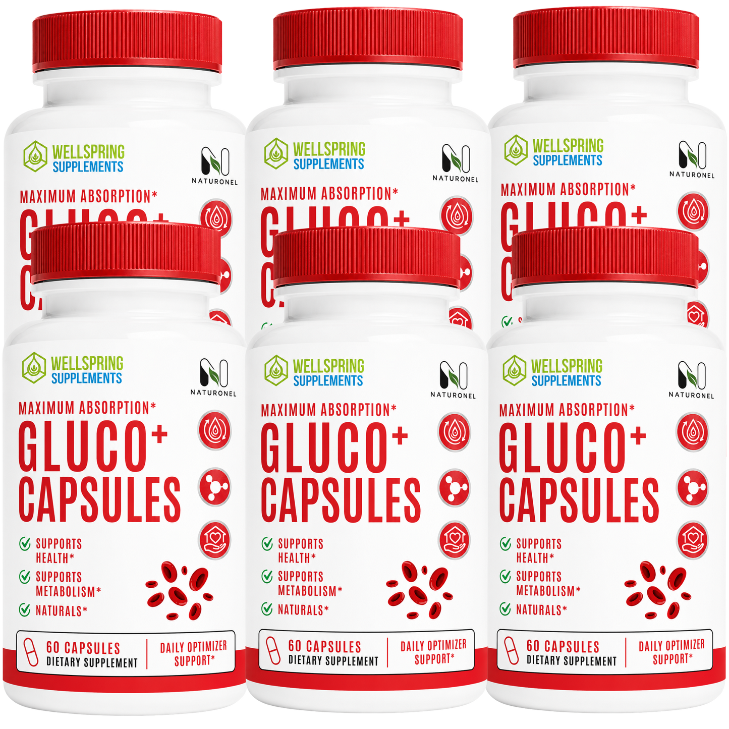 Gluco+ Capsules – Maximum Absorption Formula with Vitamins, Minerals & Botanical Ingredients, Daily Metabolism Support Supplement 6 Bottle