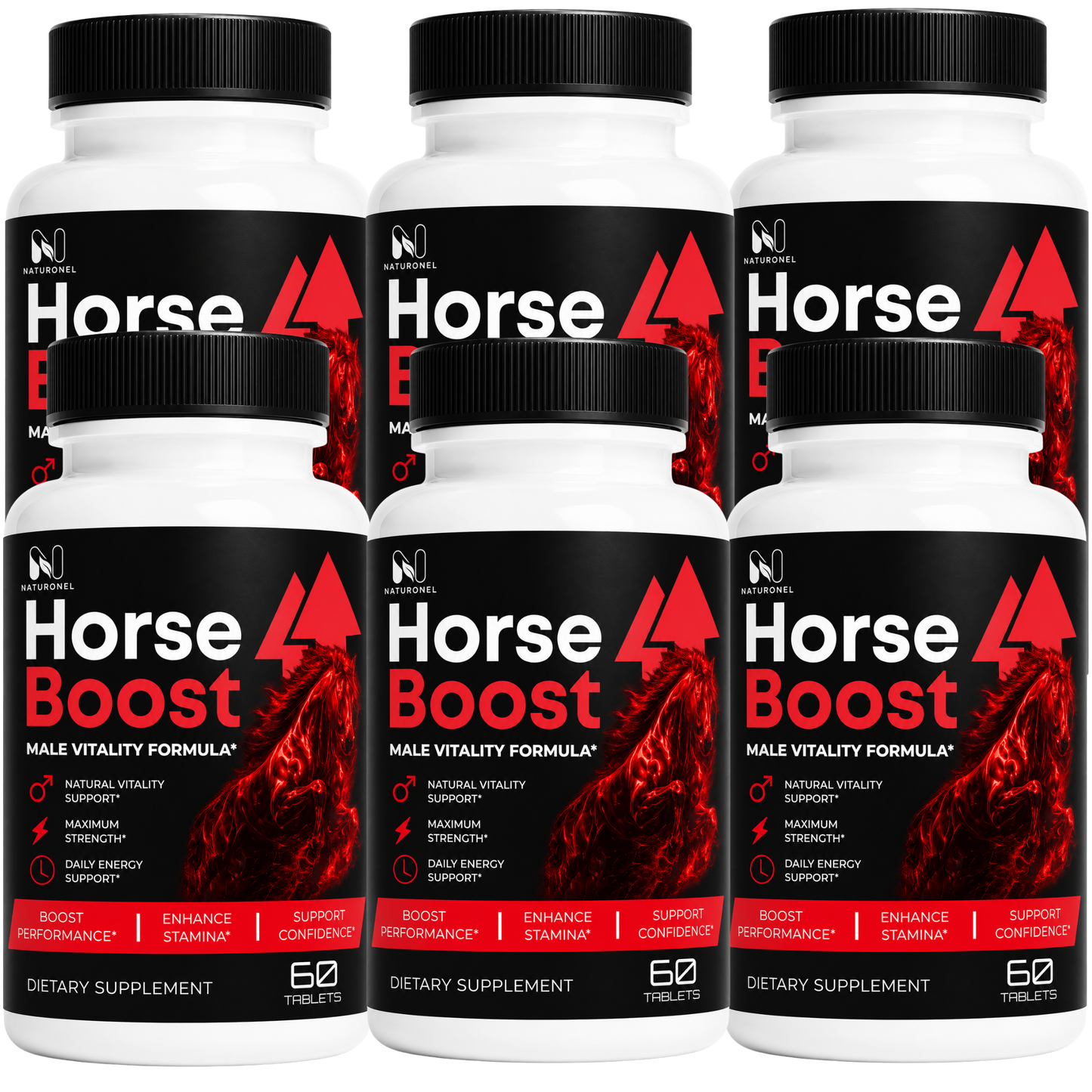 Horse Boost Male Vitality Formula – Men's Daily Performance Supplement with Herbal Ingredients, Energy & Stamina Support, Dietary Supplement - 6 Bottle