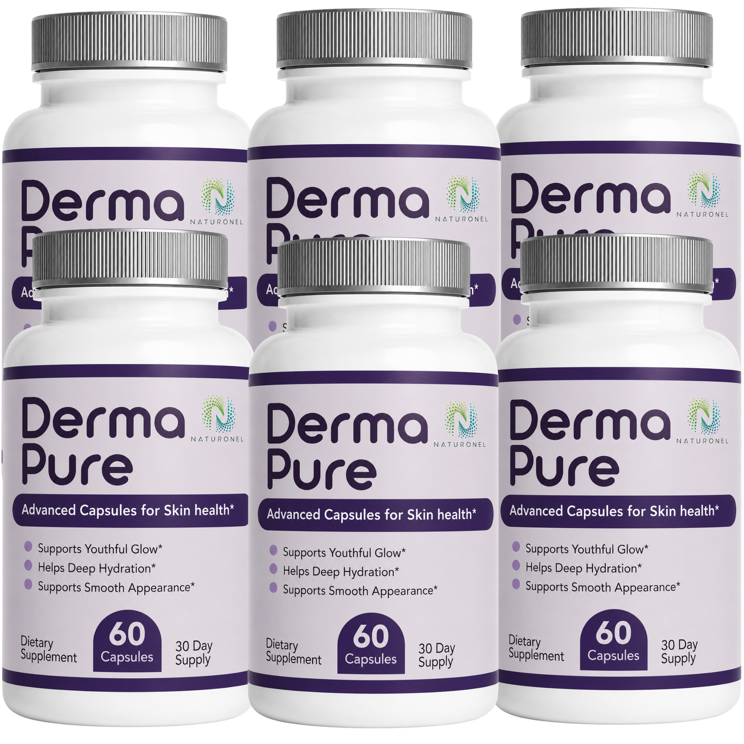 Derma Pure Skin Health Supplement – Advanced Skin Care Formula for Youthful Glow, Hydration & Smooth Skin Appearance, Dietary Supplement - 6 Bottle