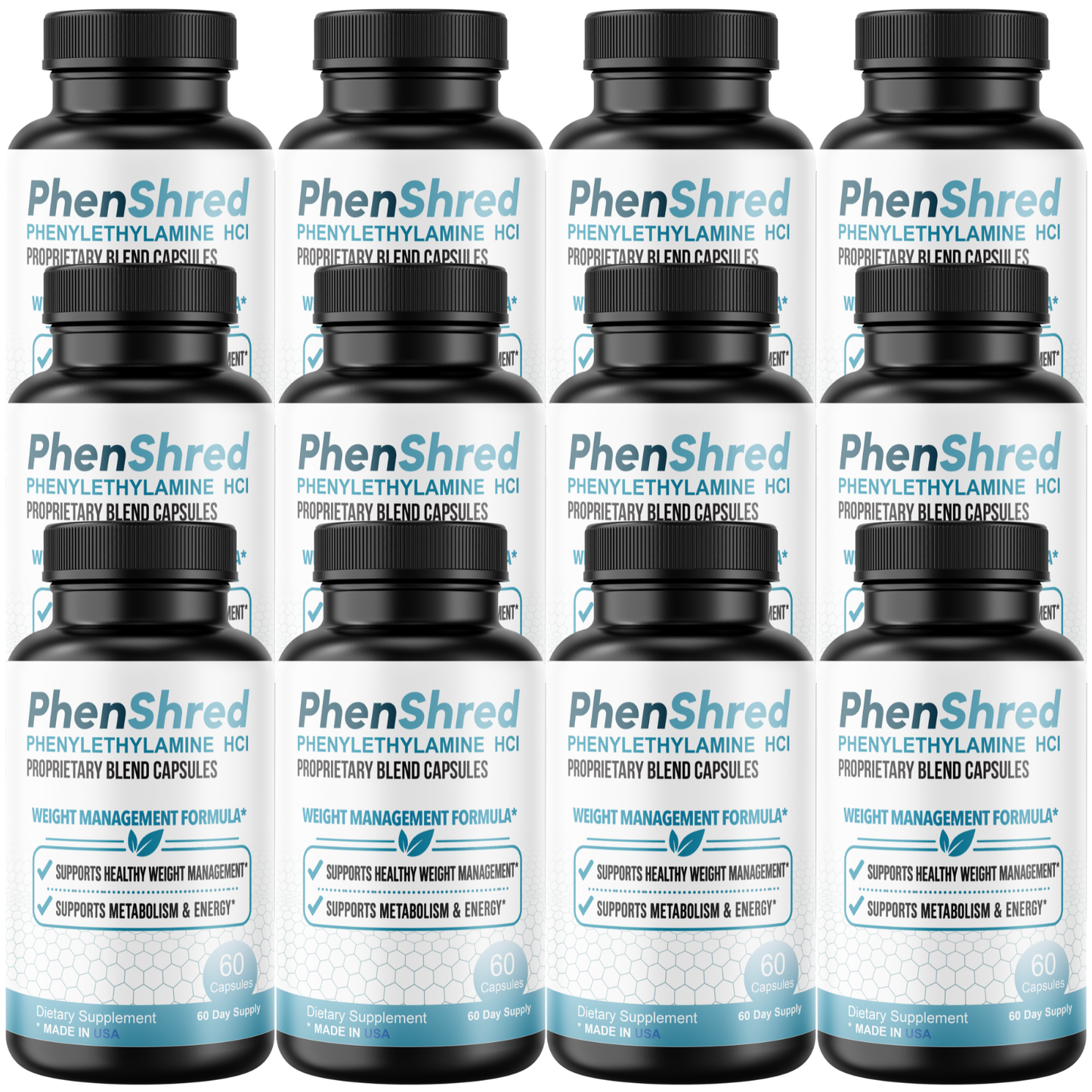 PhenShred Phenylethylamine HCl Capsules with Caffeine, Green Tea, L-Carnitine & Glucomannan Energy & Metabolism Support Supplement