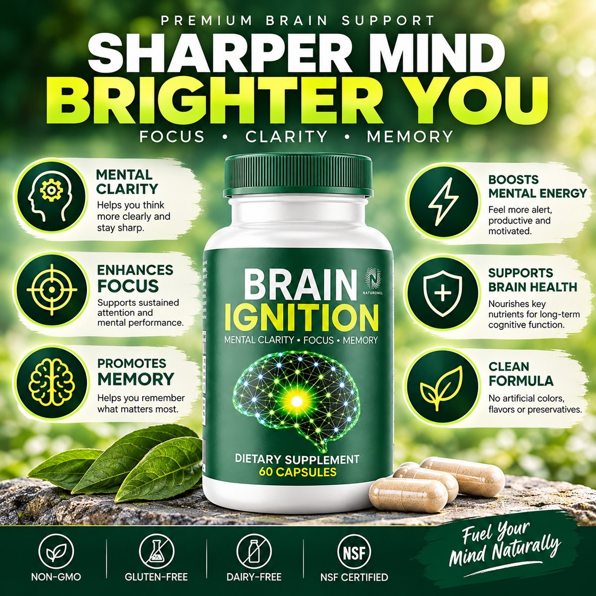 Brain Ignition Nootropic Supplement (2 Pack) – Mental Clarity, Cognitive Function, Focus & Memory Support