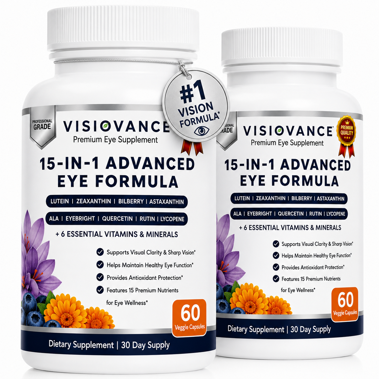 Visiovance 15-in-1 Premium Eye Supplement - 2 Bottle