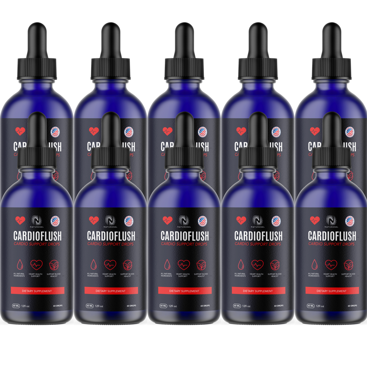 CardioFlush (10 Pack) Cardio Support Drops – Liquid Heart Health Supplement with L-Arginine, L-Glutamine & L-Tryptophan – Blood Flow & Cardiovascular Wellness Formula – Natural Lemon Flavor