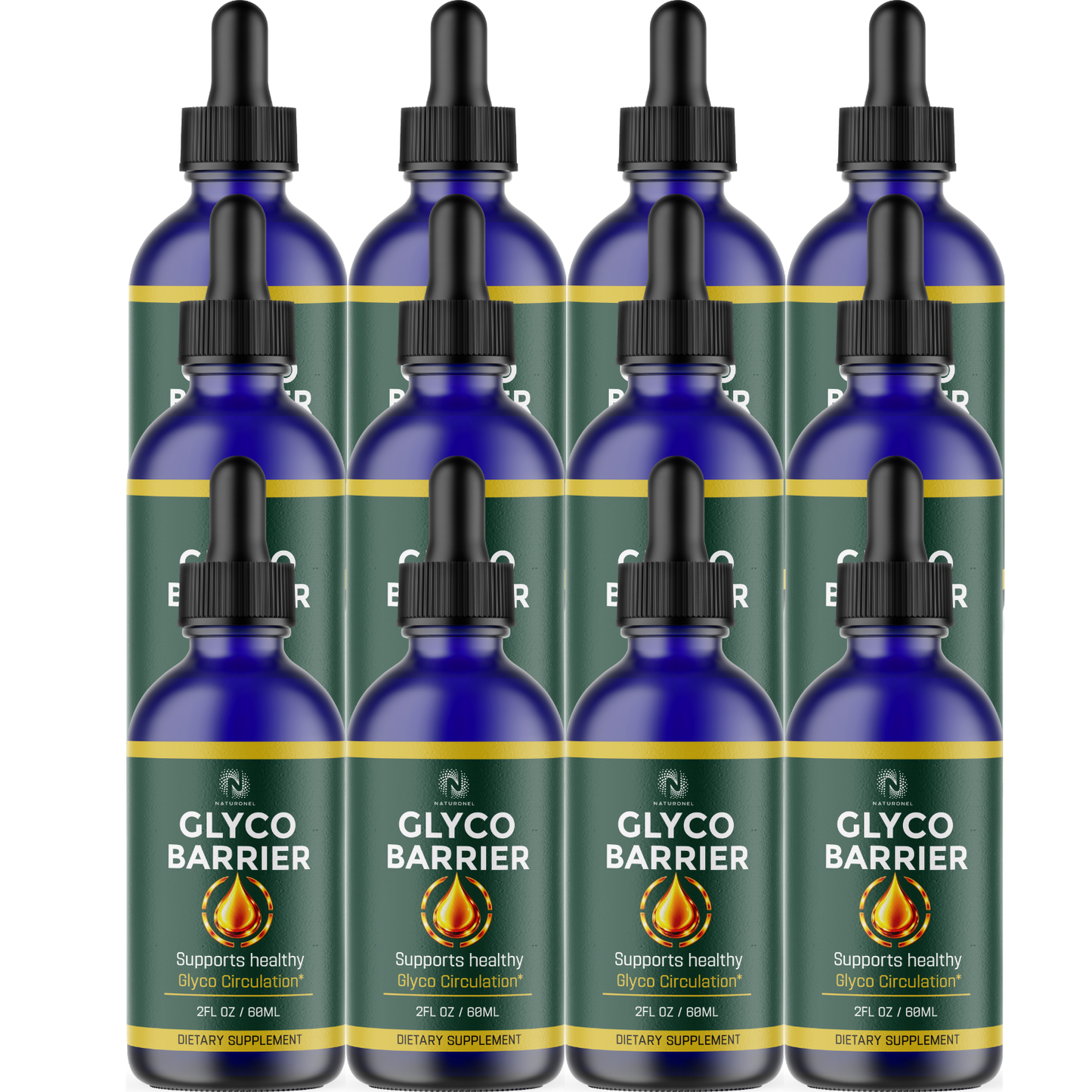 Glyco Barrier (12 Pack) Liquid Drops – Advanced Glyco Circulation Support Formula with L-Arginine HCl, L-Glutamine & L-Tryptophan