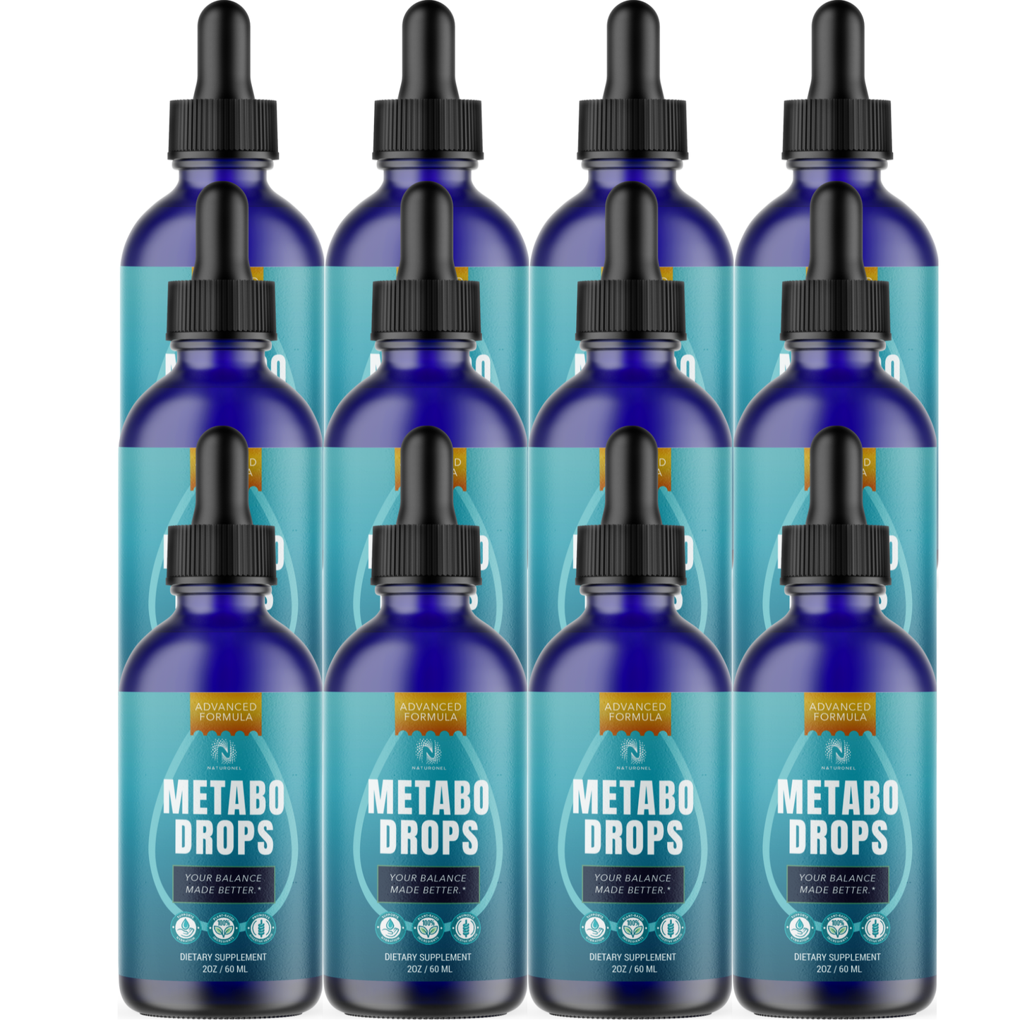 Metabo (12 Pack) Drops Liquid Dietary Supplement – Advanced Daily Wellness Formula with L-Arginine HCl, L-Glutamine & L-Tryptophan, Natural Lemon Flavor