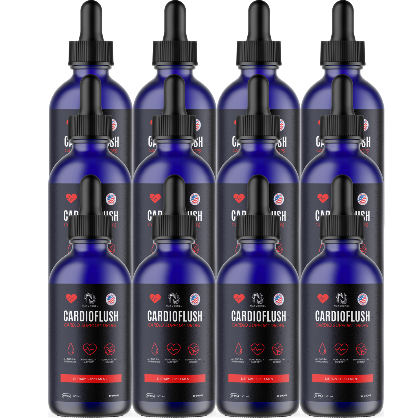 CardioFlush (12 Pack) Cardio Support Drops – Liquid Heart Health Supplement with L-Arginine, L-Glutamine & L-Tryptophan – Blood Flow & Cardiovascular Wellness Formula – Natural Lemon Flavor