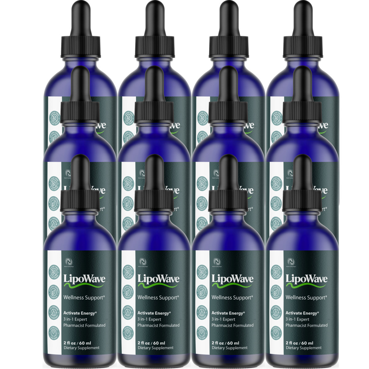 LipoWave 3-in-1 Liquid Supplement (12 Pack) – L-Arginine, L-Glutamine & L-Tryptophan – Energy, Vitality & Daily Wellness Support