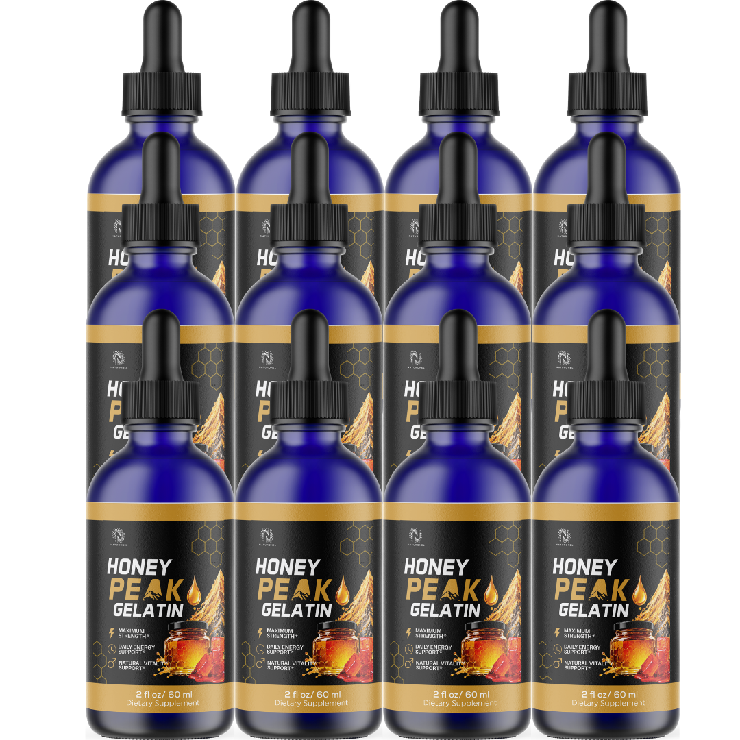 Honey Peak Gelatin Drops (12 Pack) – Daily Energy, Strength & Vitality Support – L-Arginine HCl, L-Glutamine & L-Tryptophan Liquid Formula