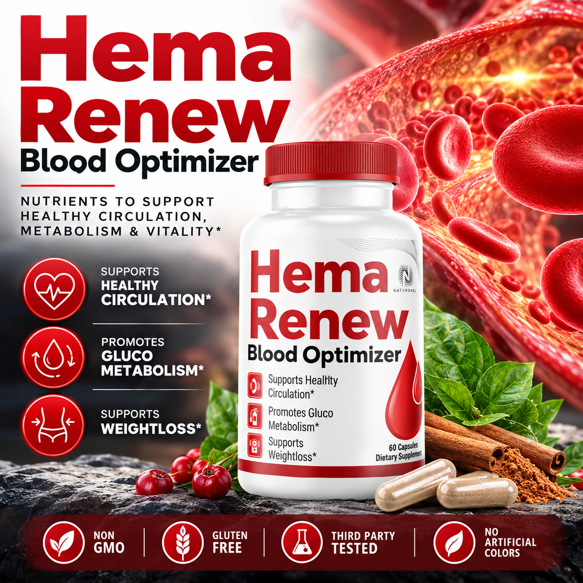 Hema Renew Blood Optimizer (5 Pack) – Glucose Metabolism, Circulatory Health & Weight Management Support Supplement