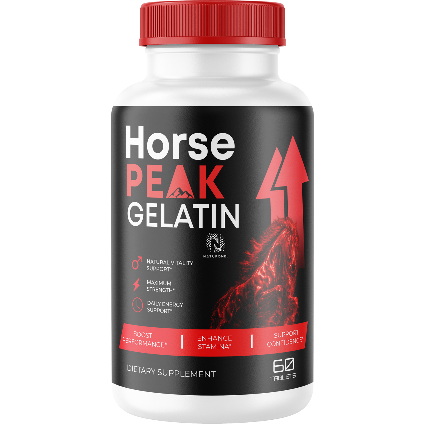Horse Peak Gelatin Tablets for Men - Longjack Tongkat Ali, Maca Root, L-Arginine, Tribulus, Muira Puama, Ginseng, Zinc & Boron Complex - Daily Men's Vitality Formula