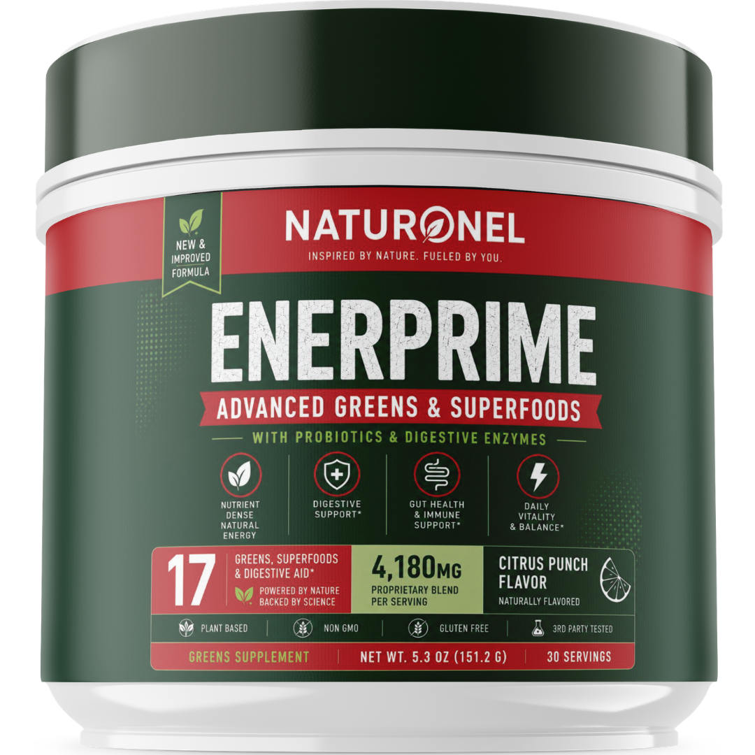 EnerPrime Advanced Greens Superfood Powder with Probiotics & Digestive Enzymes 17 Organic Greens & Superfoods Citrus Punch