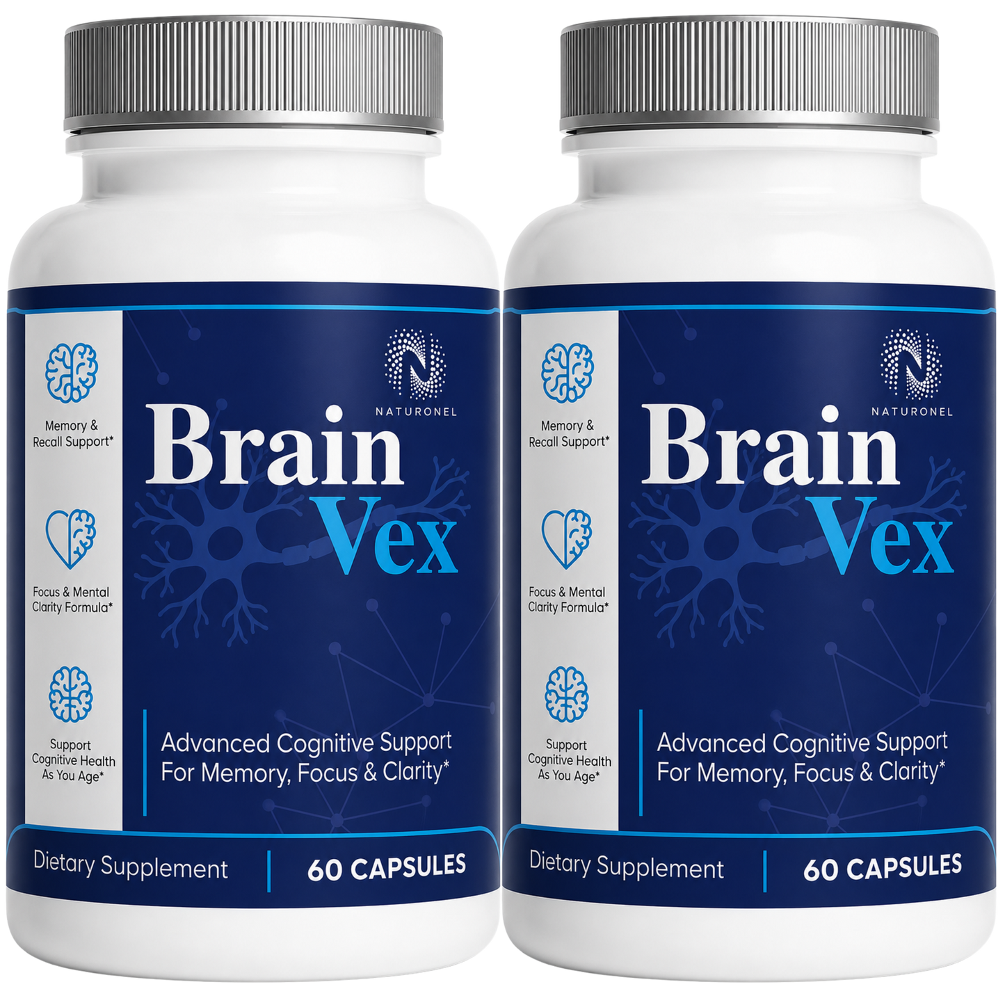 BrainVex – Advanced Memory & Focus Supplement for Cognitive Support, Mental Clarity, Recall & Concentration, Nootropic Brain Formula with Vitamins, Herbal Extracts & Amino Acids - 2 Bottle