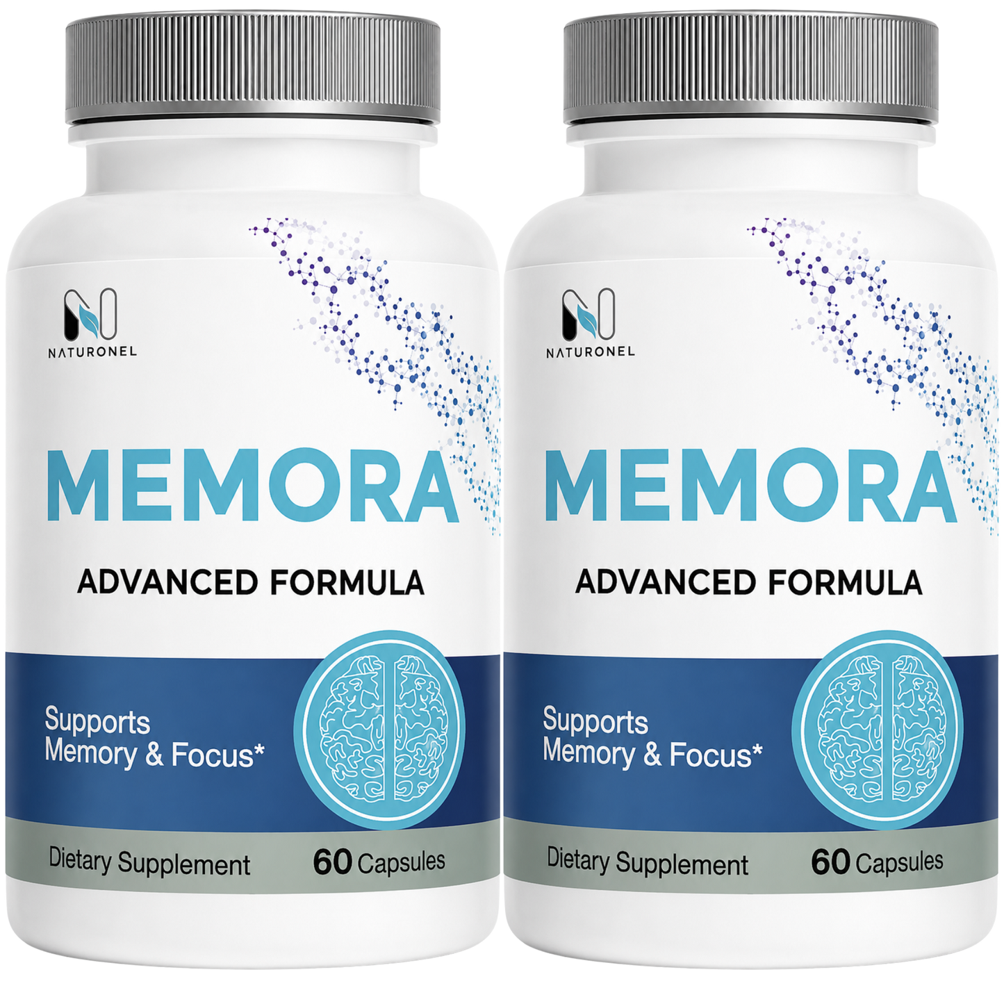 MEMORA Brain Support Supplement – Advanced Memory & Cognitive Focus Formula with DHA, DMAE & Bacopa – 2 Bottle