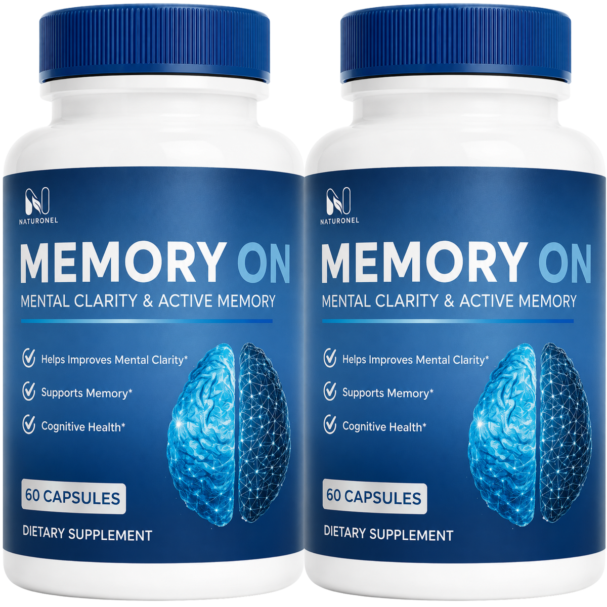 MemoryON – Brain Supplement for Memory & Focus, Mental Clarity & Cognitive Support, Nootropic Formula with Brain Health Ingredients - 2 Bottle