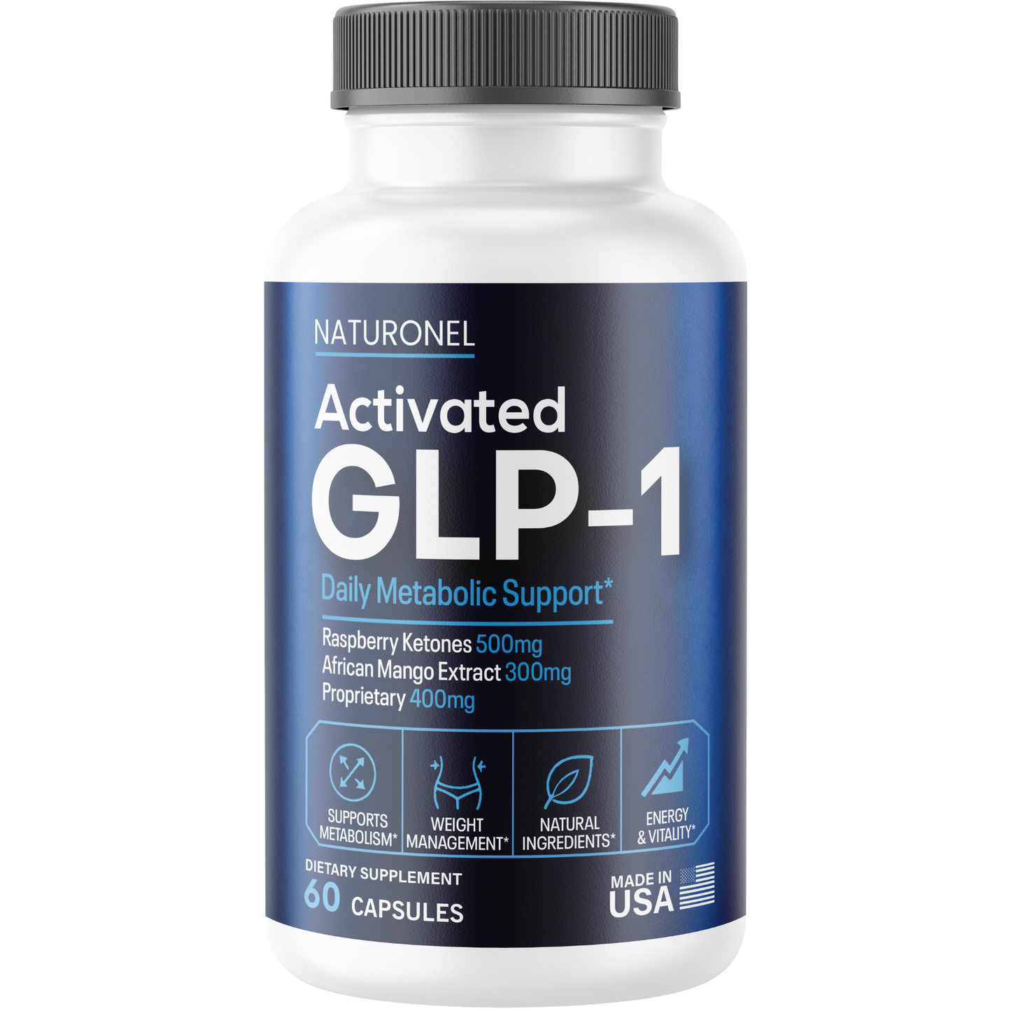 ctivated GLP-1 Daily Metabolic Support – Raspberry Ketones 500mg, African Mango 300mg, Green Tea, Apple Cider Vinegar & Kelp Blend – Energy & Weight Management Formula