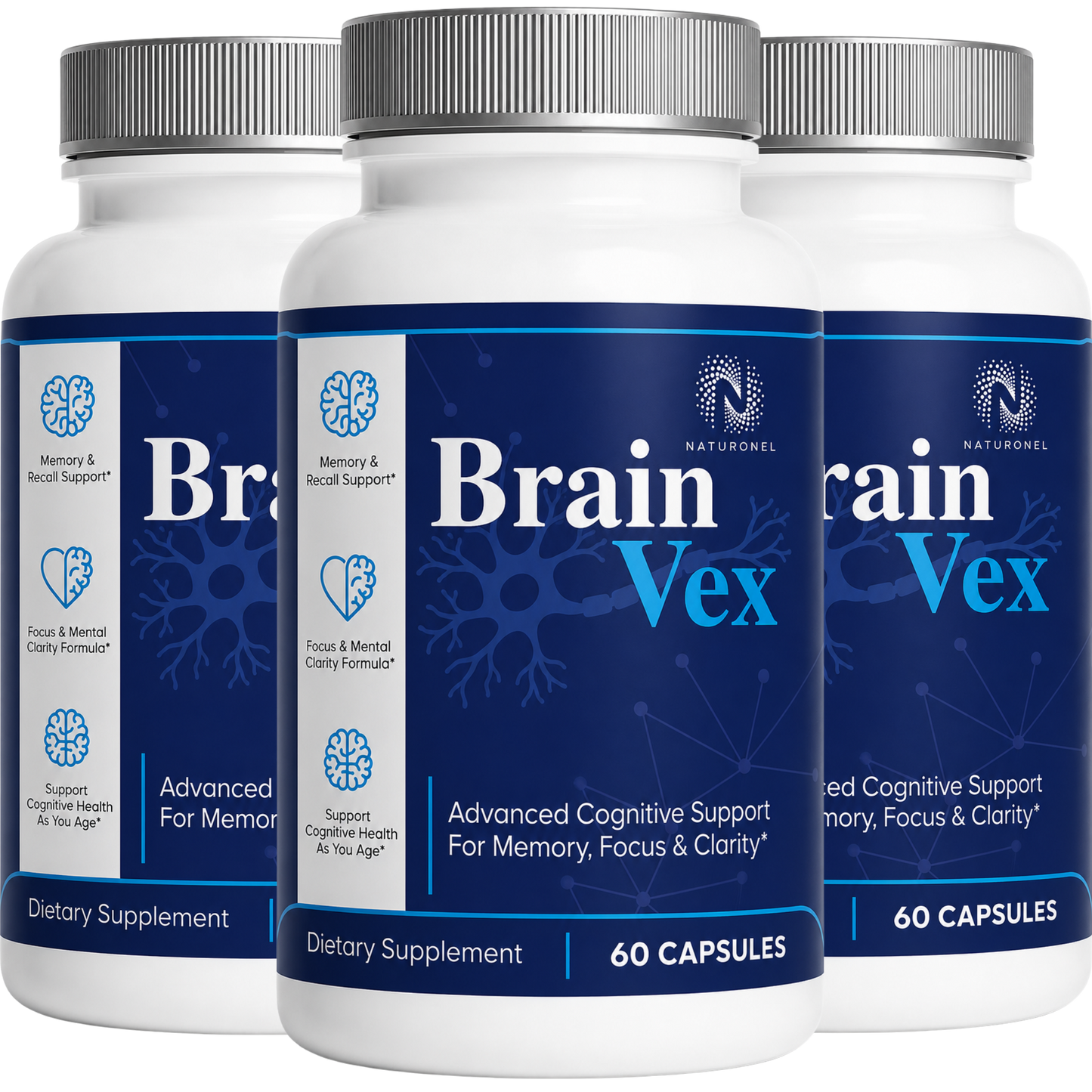 BrainVex – Advanced Memory & Focus Supplement for Cognitive Support, Mental Clarity, Recall & Concentration, Nootropic Brain Formula with Vitamins, Herbal Extracts & Amino Acids - 3 Bottle