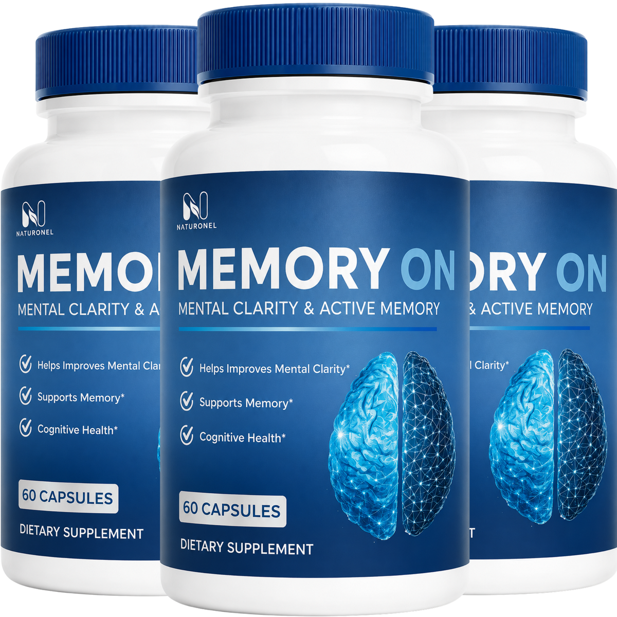 MemoryON – Brain Supplement for Memory & Focus, Mental Clarity & Cognitive Support, Nootropic Formula with Brain Health Ingredients - 3 Bottle