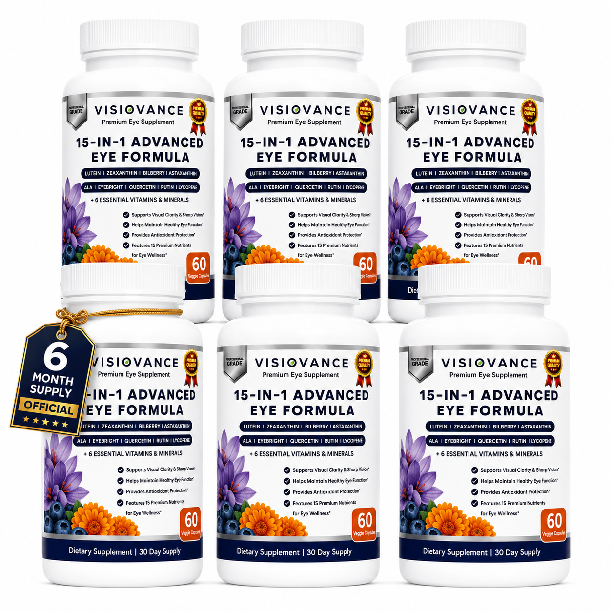 Visiovance 15-in-1 Premium Eye Supplement - 6 Bottle