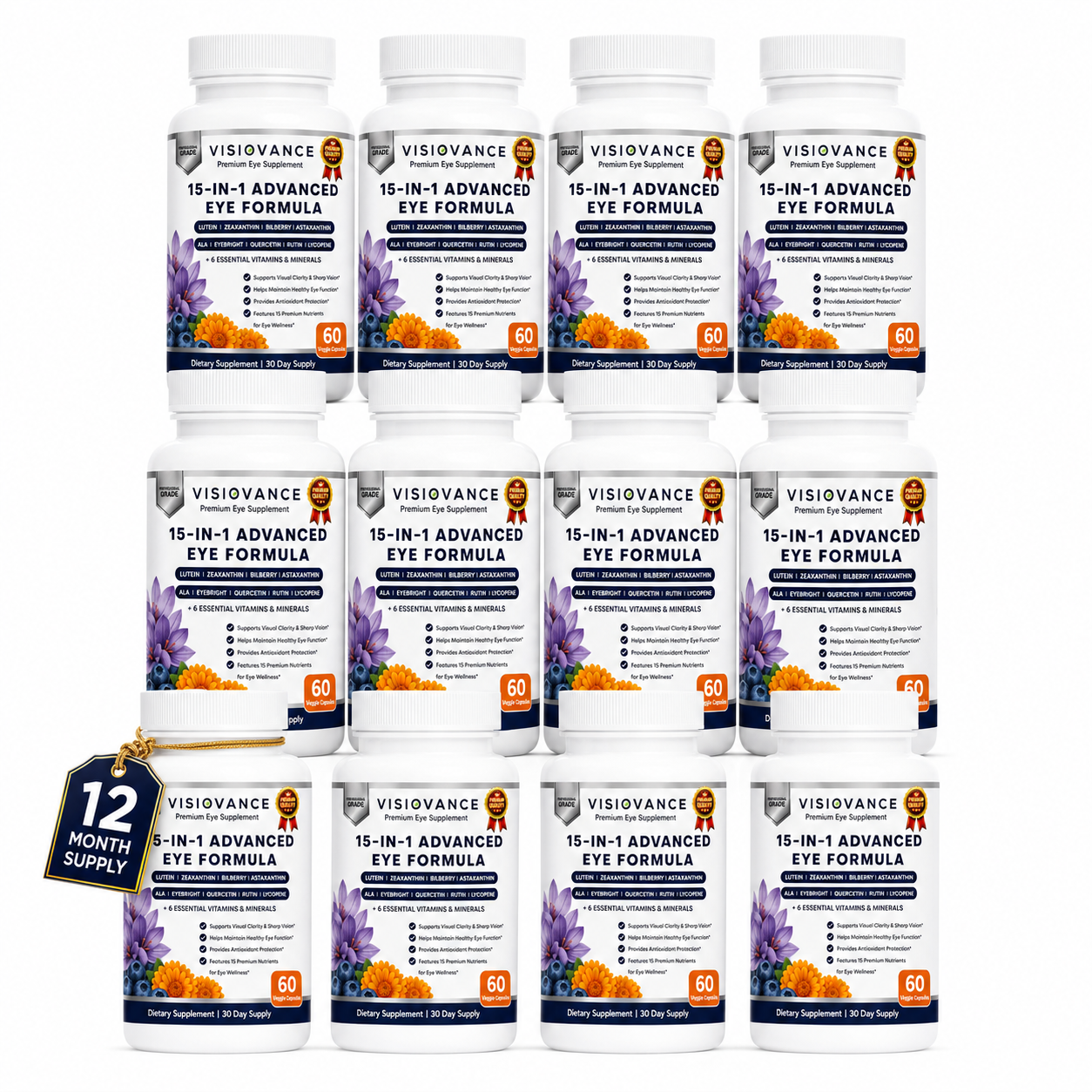 Visiovance 15-in-1 Premium Eye Supplement - 12 Bottle