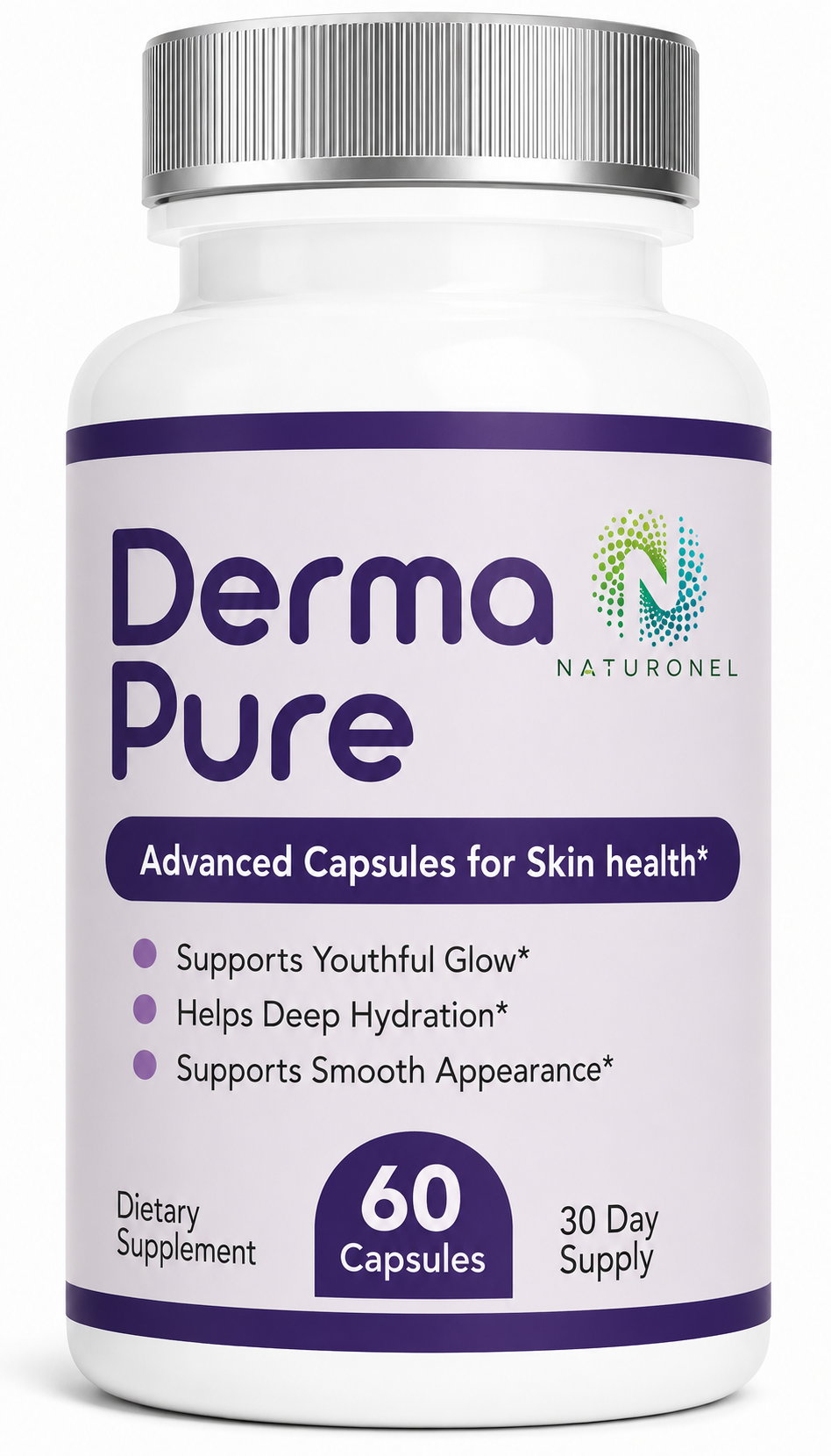Derma Pure Skin Health Supplement – Advanced Skin Care Formula for Youthful Glow, Hydration & Smooth Skin Appearance, Dietary Supplement - 60 Capsules