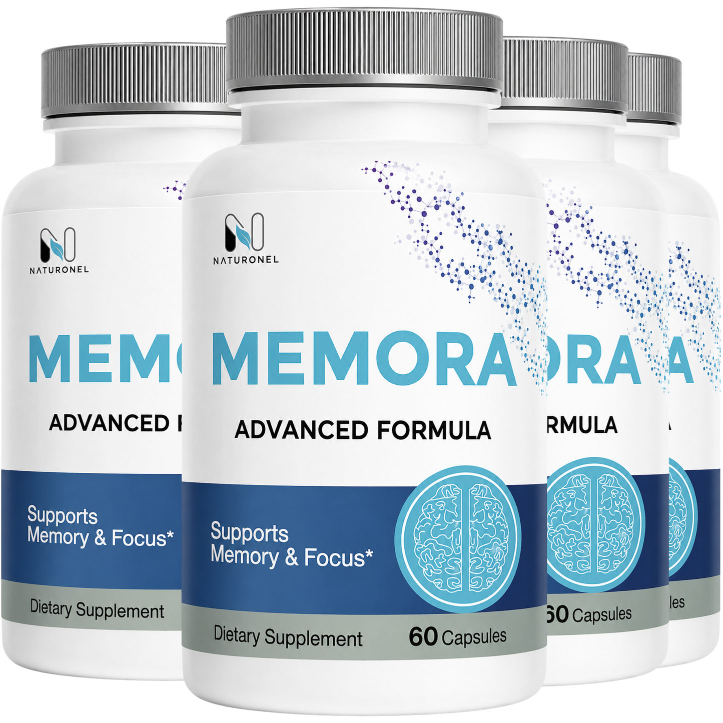 MEMORA Brain Support Supplement – Advanced Memory & Cognitive Focus Formula with DHA, DMAE & Bacopa – 4 Bottle