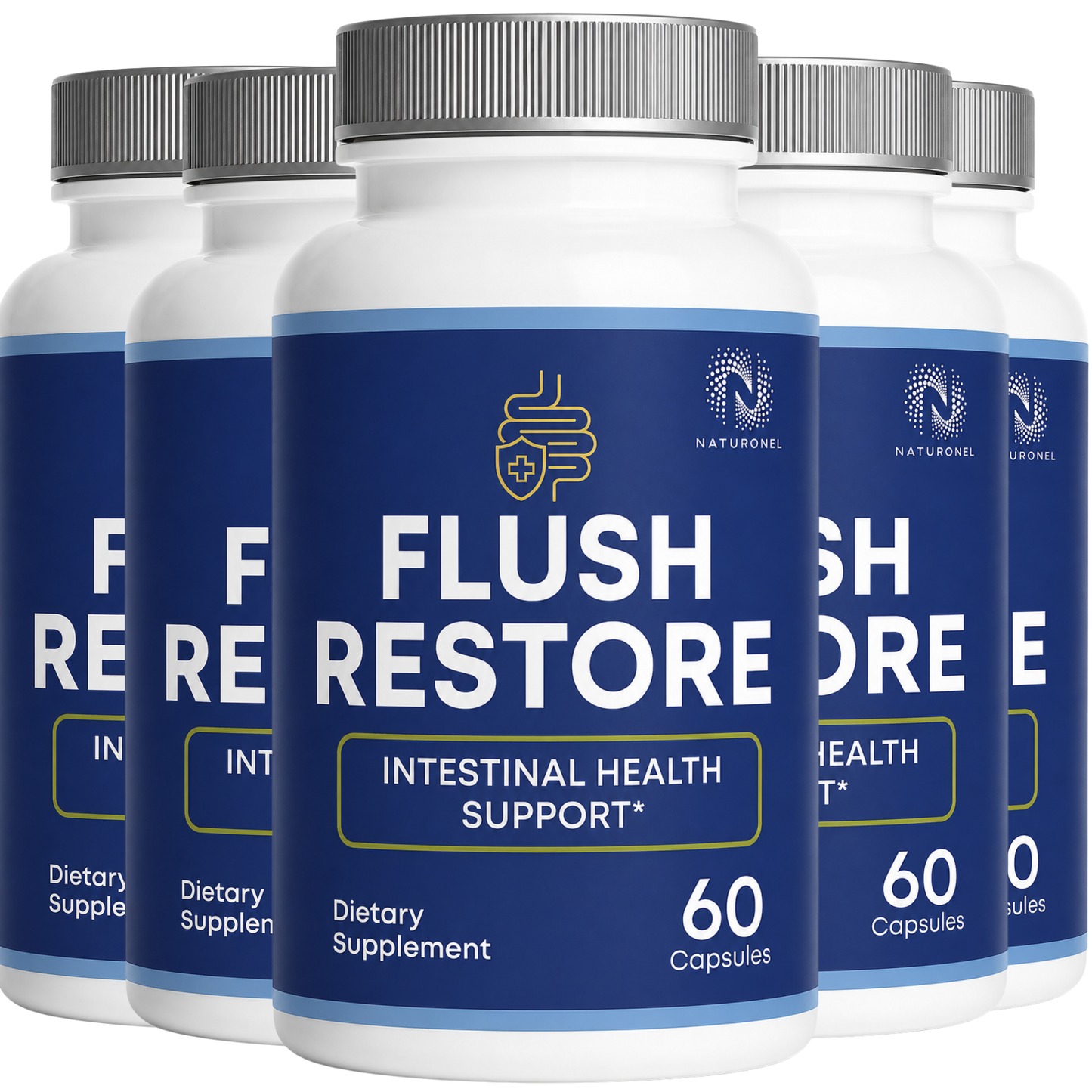 Flush Restore Colon Cleanse & Gut Cleanse Supplement – Digestive Cleanse with Herbal Ingredients for Intestinal Health Support, Digestive Health & Regularity - 5 Bottle