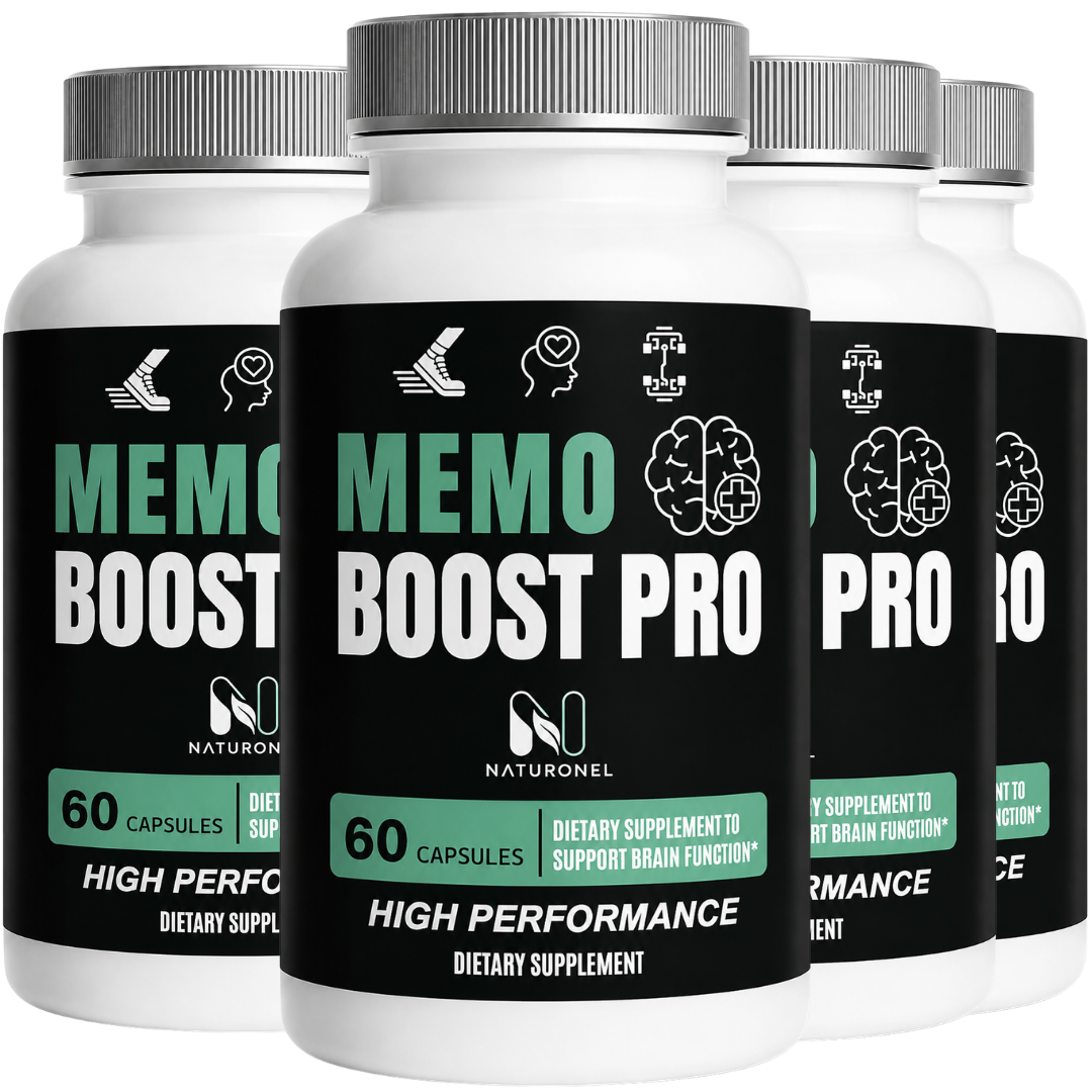 Memo Boost Pro – Brain Health Supplement with DMAE, Bacopa, GABA, DHA & Phosphatidylserine – Memory, Focus & Cognitive Support Formula – 4 Bottle