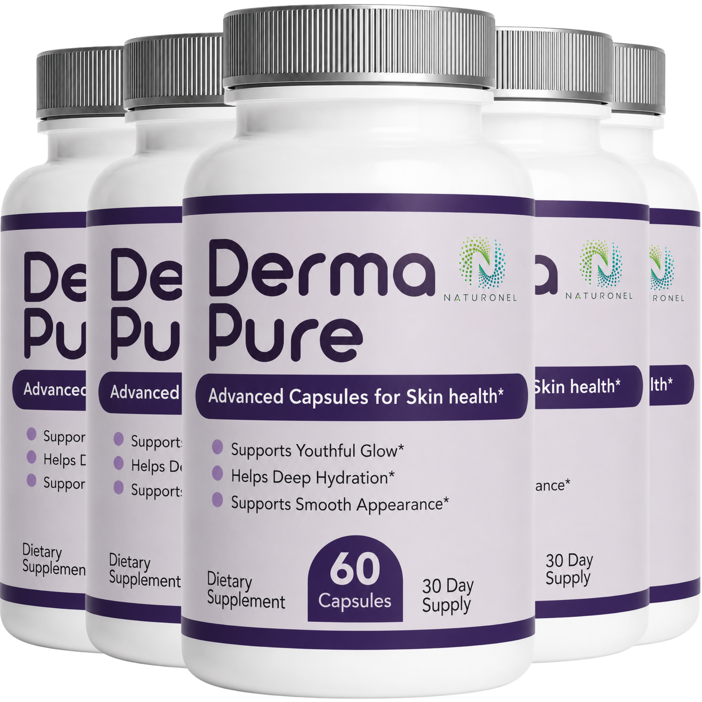 Derma Pure Skin Health Supplement – Advanced Skin Care Formula for Youthful Glow, Hydration & Smooth Skin Appearance, Dietary Supplement - 5 Bottle