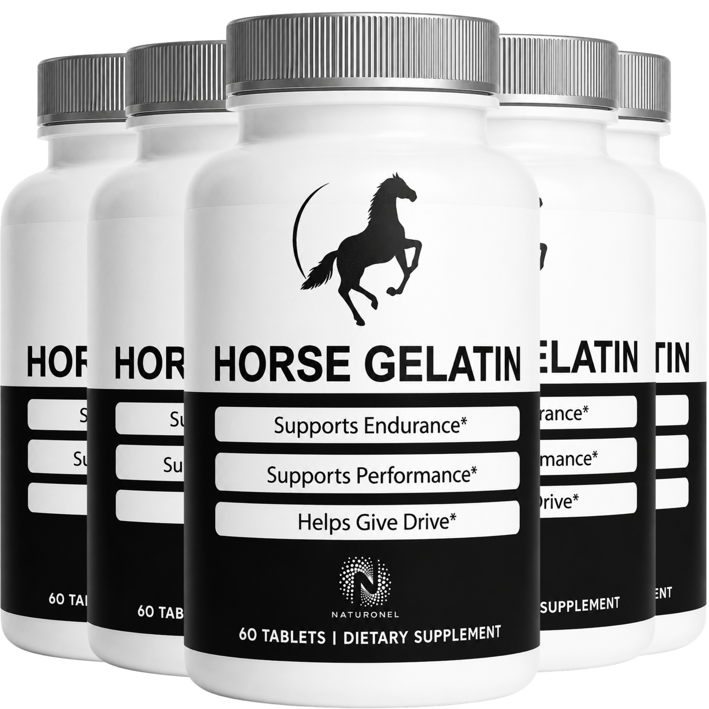 Horse Gelatin Supplement for Horses – Equine Performance & Endurance Formula, Supports Drive & Daily Vitality - 5 Bottle