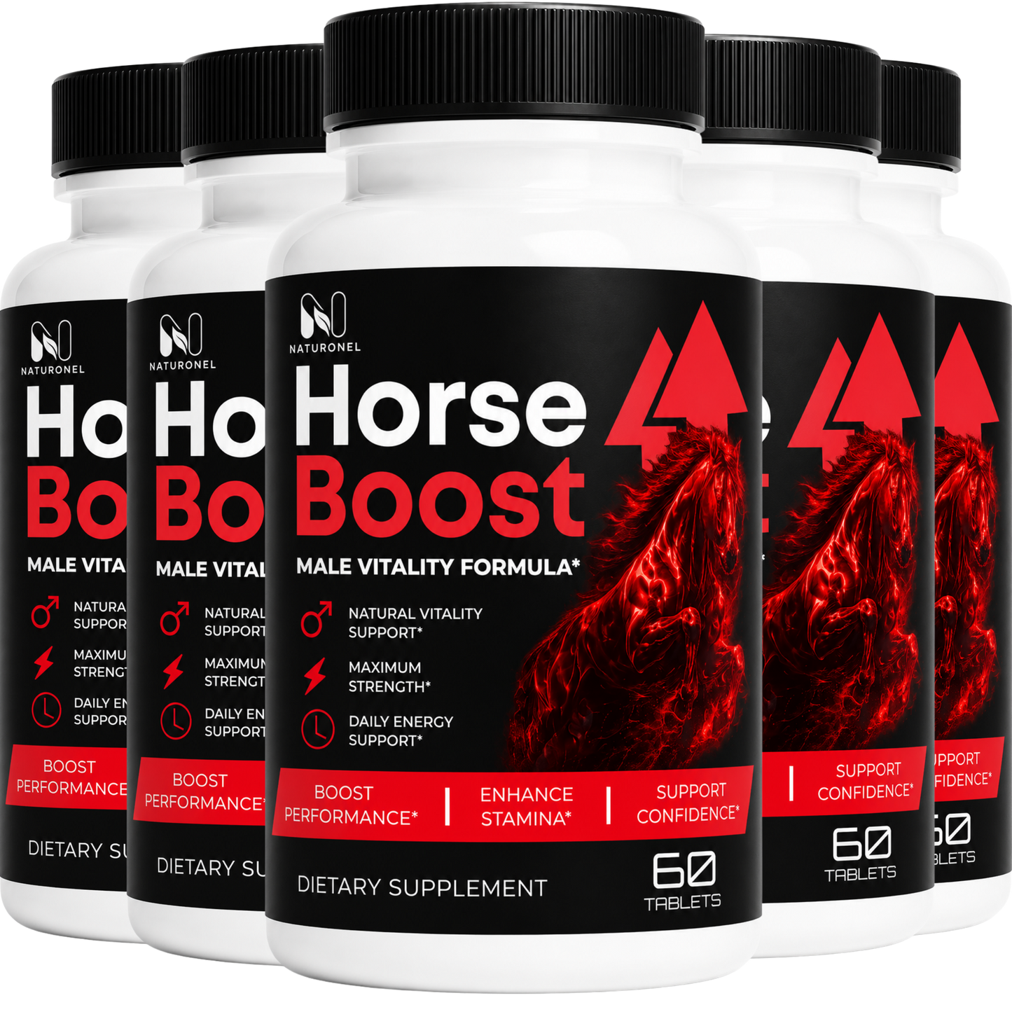 Horse Boost Male Vitality Formula – Men's Daily Performance Supplement with Herbal Ingredients, Energy & Stamina Support, Dietary Supplement - 5 Bottle