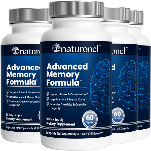 Advanced Memory Formula – Brain Supplement for Memory, Focus & Concentration, Cognitive Support with Bacopa, DMAE, Phosphatidylserine, Huperzine A, DHA & B Complex Vitamins – 4 Bottle