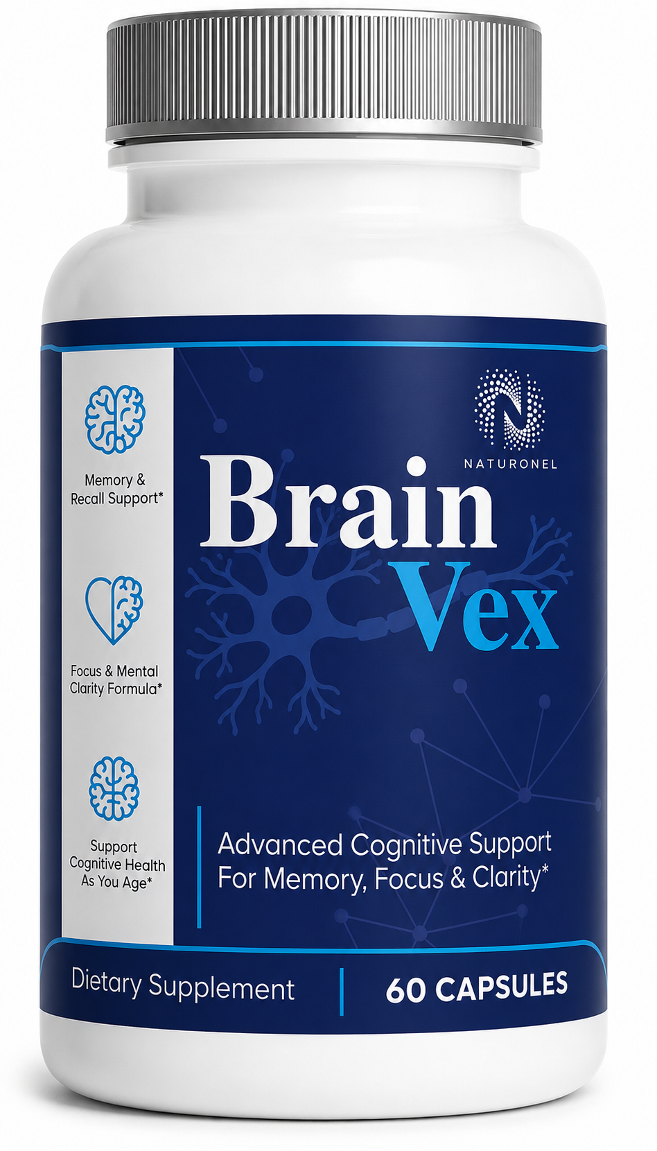 BrainVex – Advanced Memory & Focus Supplement for Cognitive Support, Mental Clarity, Recall & Concentration, Nootropic Brain Formula with Vitamins, Herbal Extracts & Amino Acids - 60 Capsules