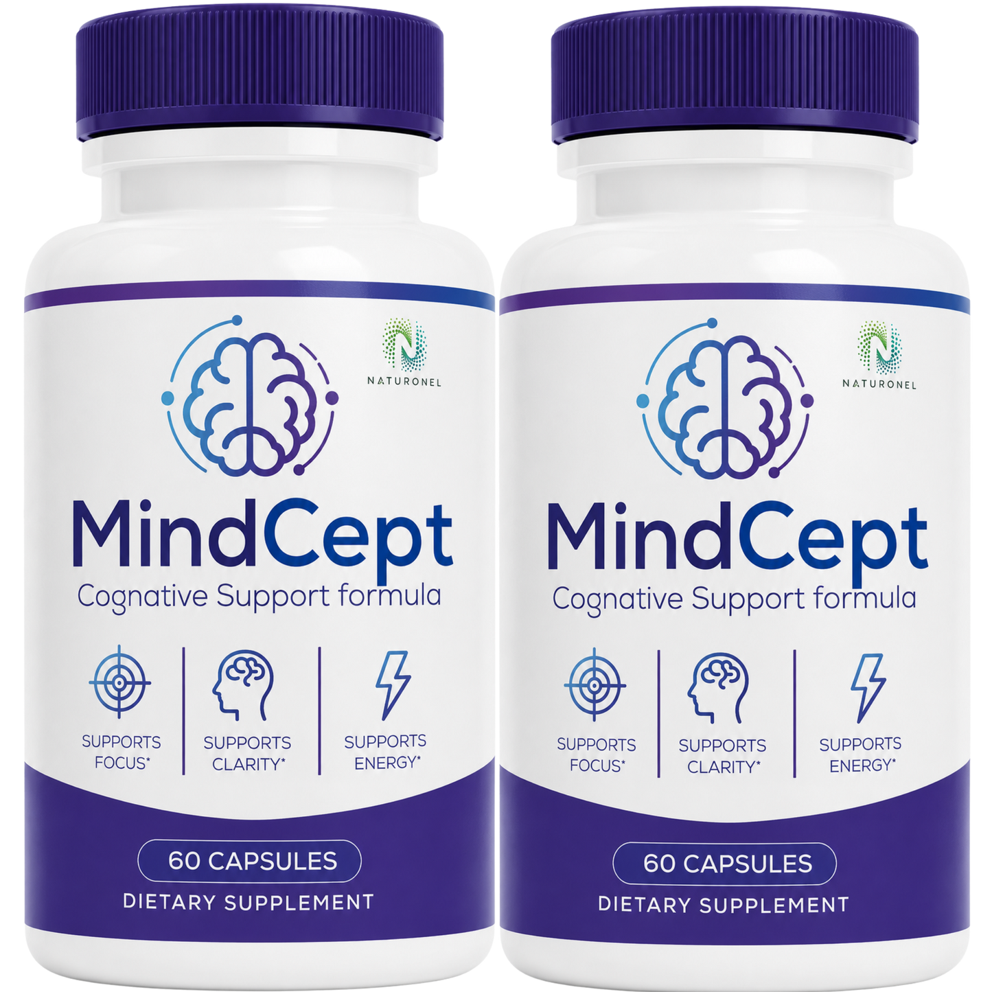 MindCept (2 Pack) Cognitive Support Formula – Brain Health Supplement for Focus, Memory, Mental Clarity & Cognitive Performance, Daily Nootropic Blend with Vitamins, Minerals & Botanical Extracts