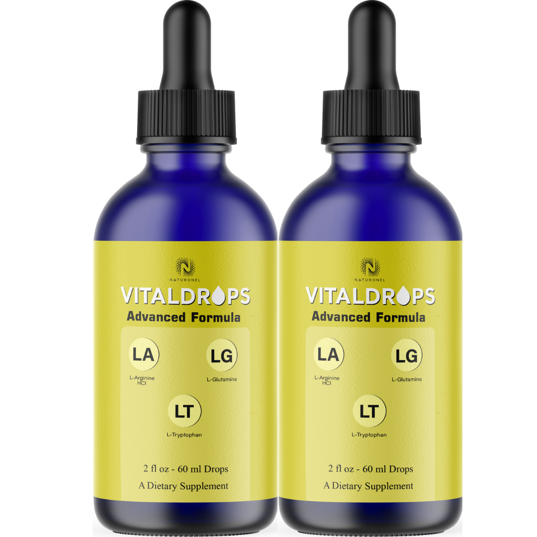 VitalDrops 3-in-1 Advanced Formula (2 Pack) – L-Arginine HCl, L-Glutamine & L-Tryptophan Liquid Drops – Lemon Flavor