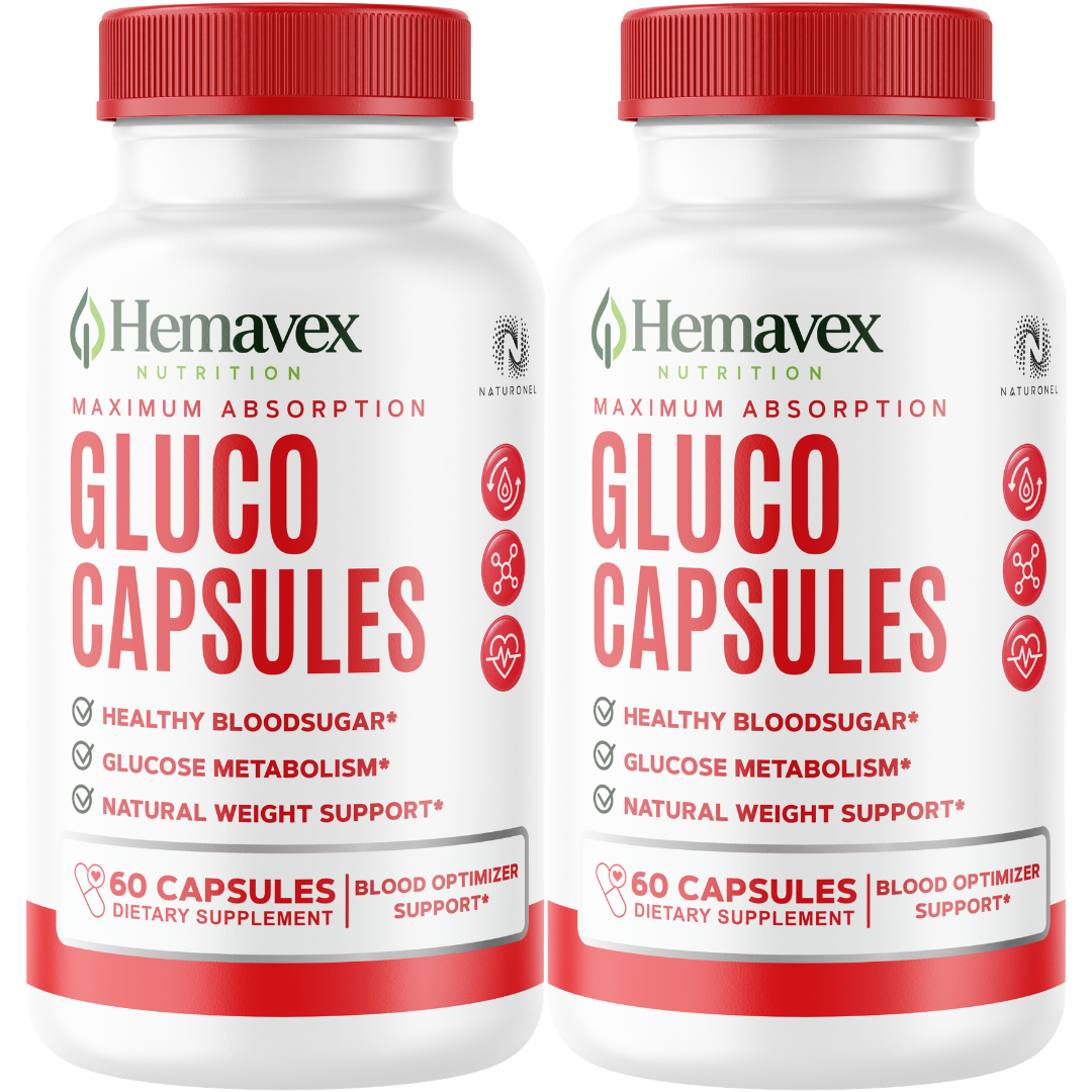 Hemavex (2 Pack) Nutrition Gluco Capsules – Advanced Glucose Metabolism Formula with Banaba, Chromium, Alpha Lipoic Acid, Cinnamon, Gymnema & Biotin – Daily Wellness Supplement