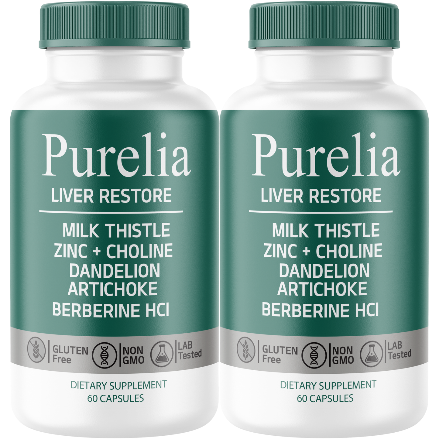 Purelia (2 Pack) Liver Restore Supplement – Milk Thistle, Berberine HCl, Artichoke, Dandelion, Zinc & Choline – Daily Liver Wellness Formula