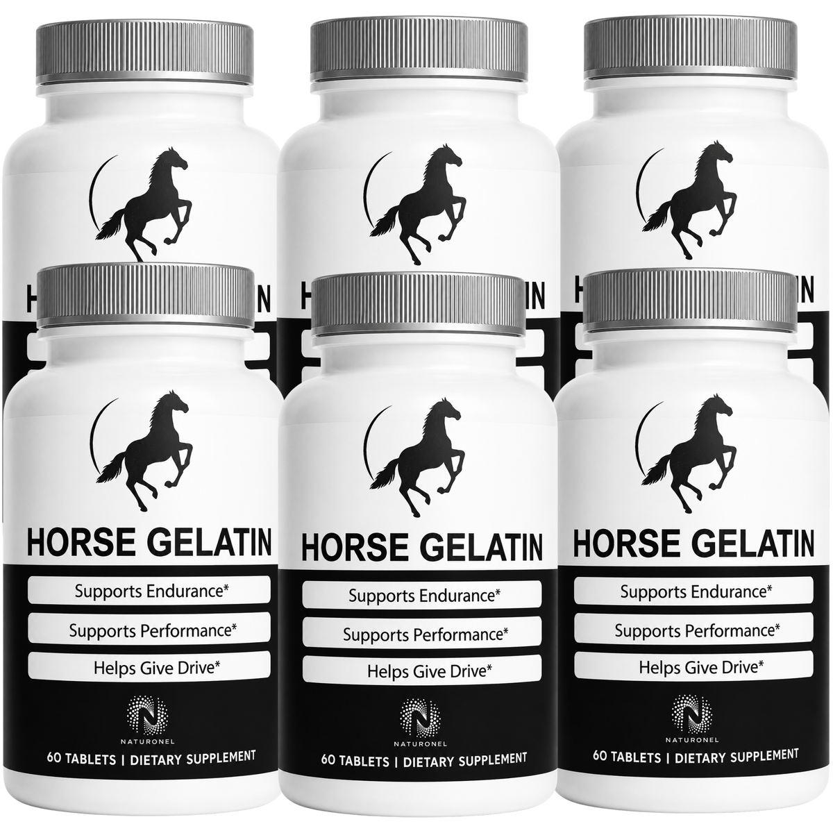 Horse Gelatin Supplement for Men – Equine Performance & Endurance Formula, Supports Drive & Daily Vitality - 6 Bottle