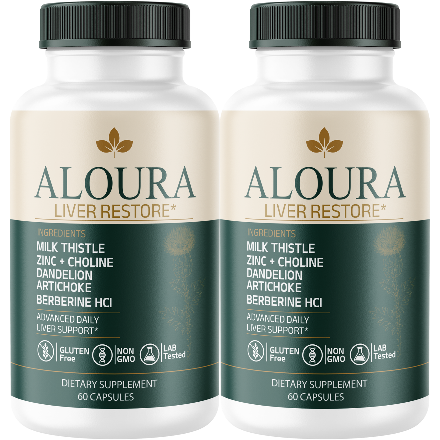 ALOURA (2 Pack) Liver Restore Supplement – Advanced Liver Support Formula with Milk Thistle, Berberine HCl, Artichoke, Dandelion, Zinc & Choline – Dietary Supplement