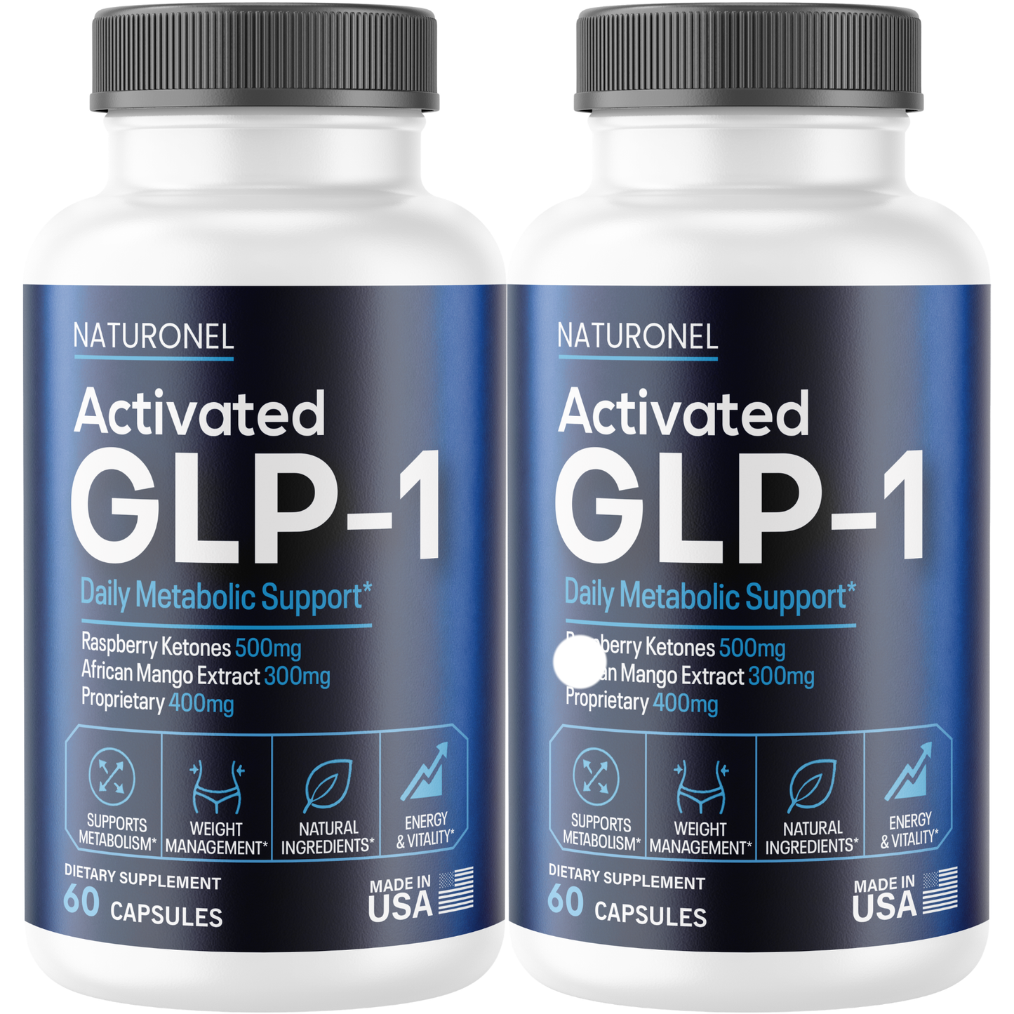 Activated GLP-1 (2 Pack) Daily Metabolic Support – Raspberry Ketones 500mg, African Mango 300mg, Green Tea, Apple Cider Vinegar & Kelp Blend – Energy & Weight Management Formula
