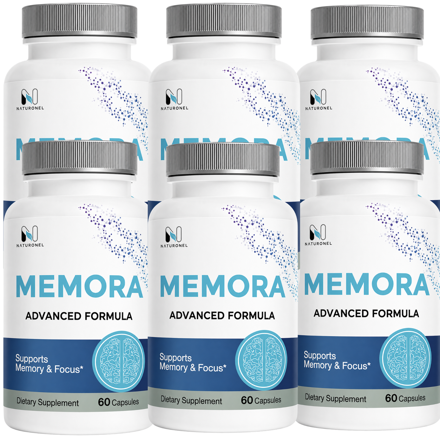 MEMORA Brain Support Supplement – Advanced Memory & Cognitive Focus Formula with DHA, DMAE & Bacopa – 6 Bottle