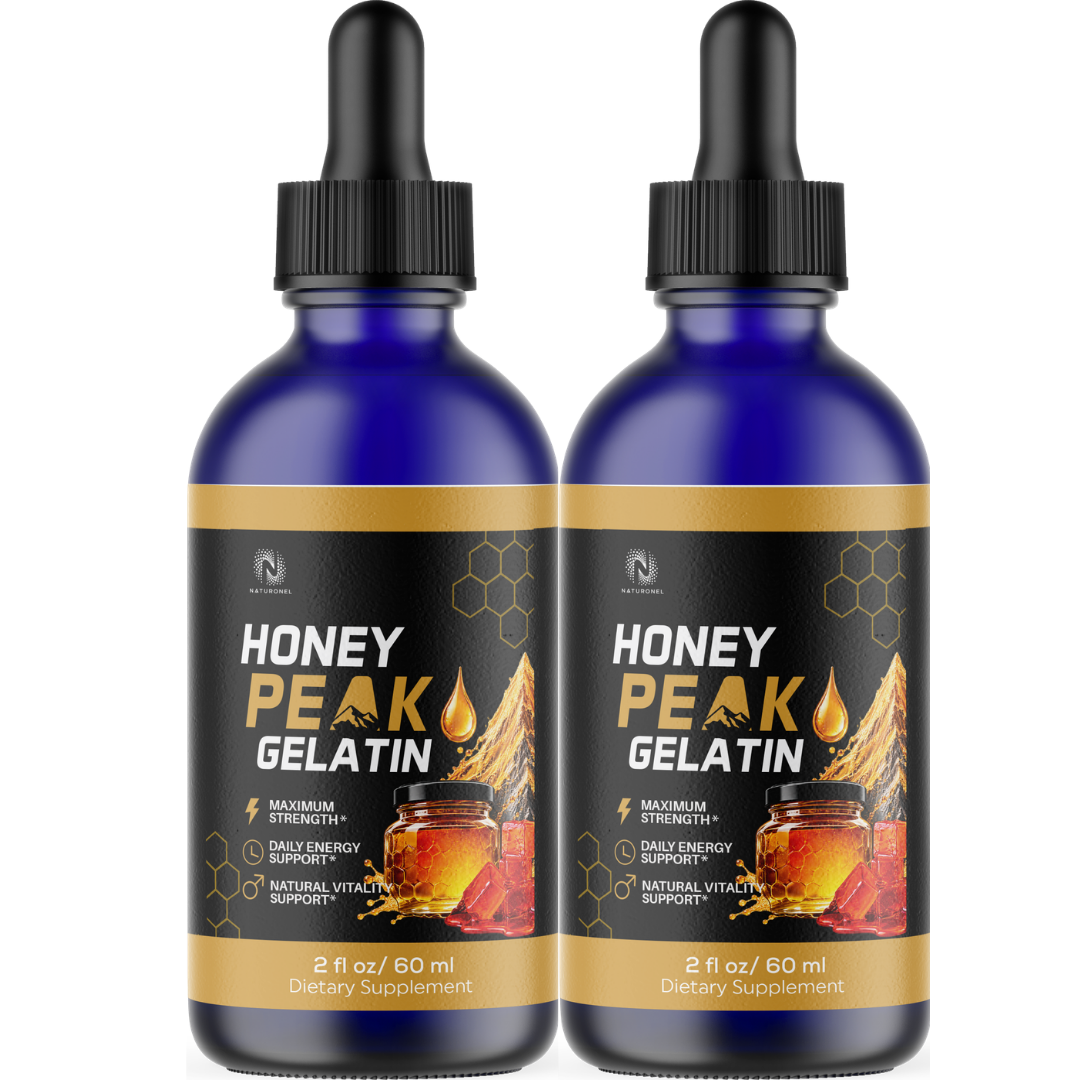 Honey Peak Gelatin Drops (2 Pack) – Daily Energy, Strength & Vitality Support – L-Arginine HCl, L-Glutamine & L-Tryptophan Liquid Formula